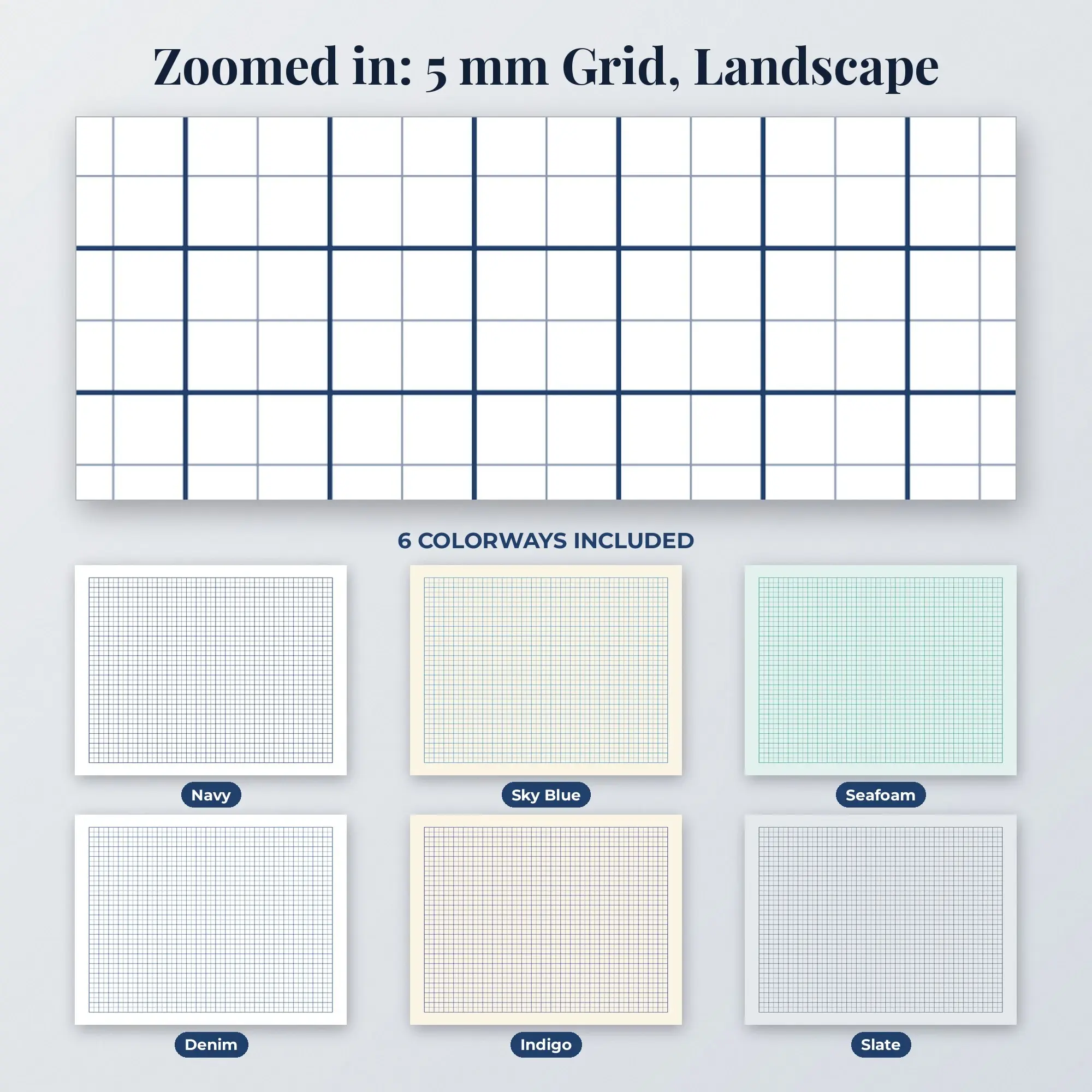 5 mm Grid Graph Paper, Landscape Printable PDF, 6 Color Set, preview 2 of 2