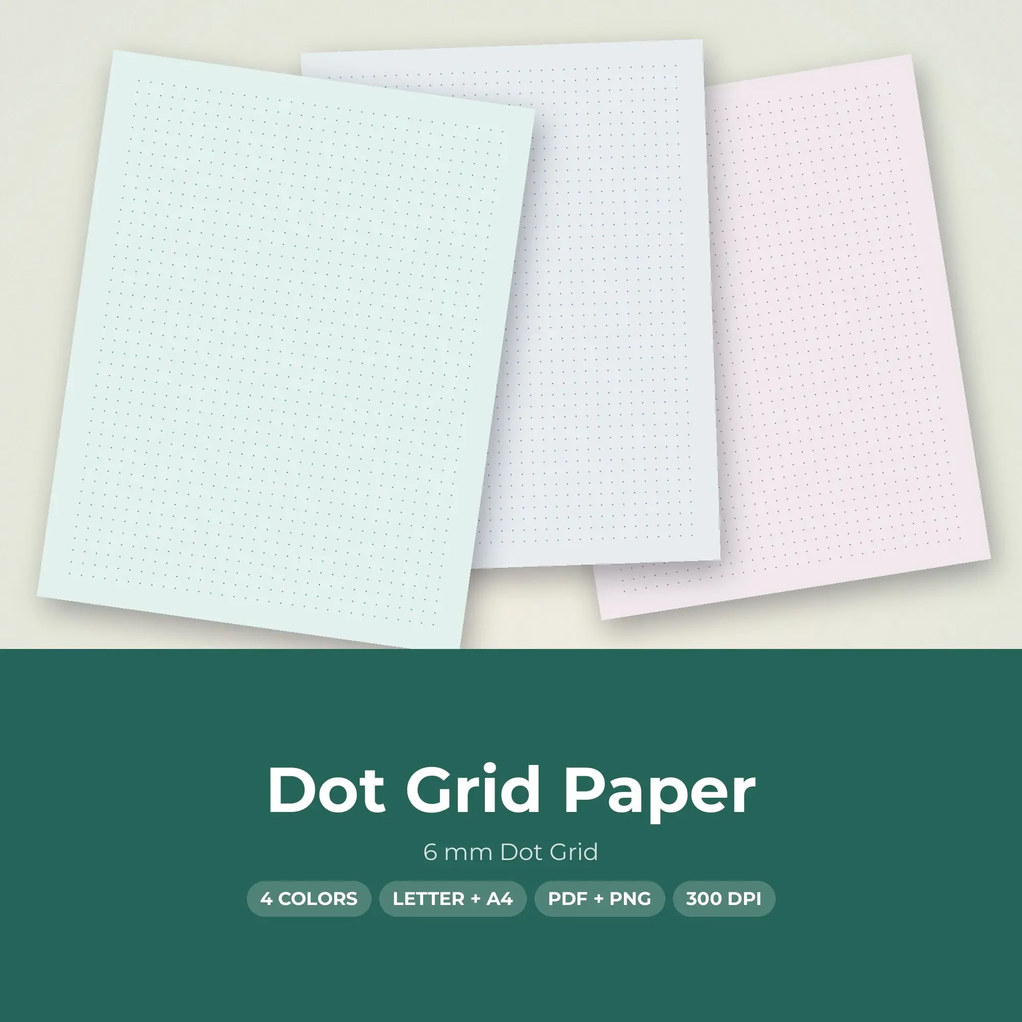 4 Color Dot Grid Paper: 6 mm Dot Grid | PDF & PNG preview