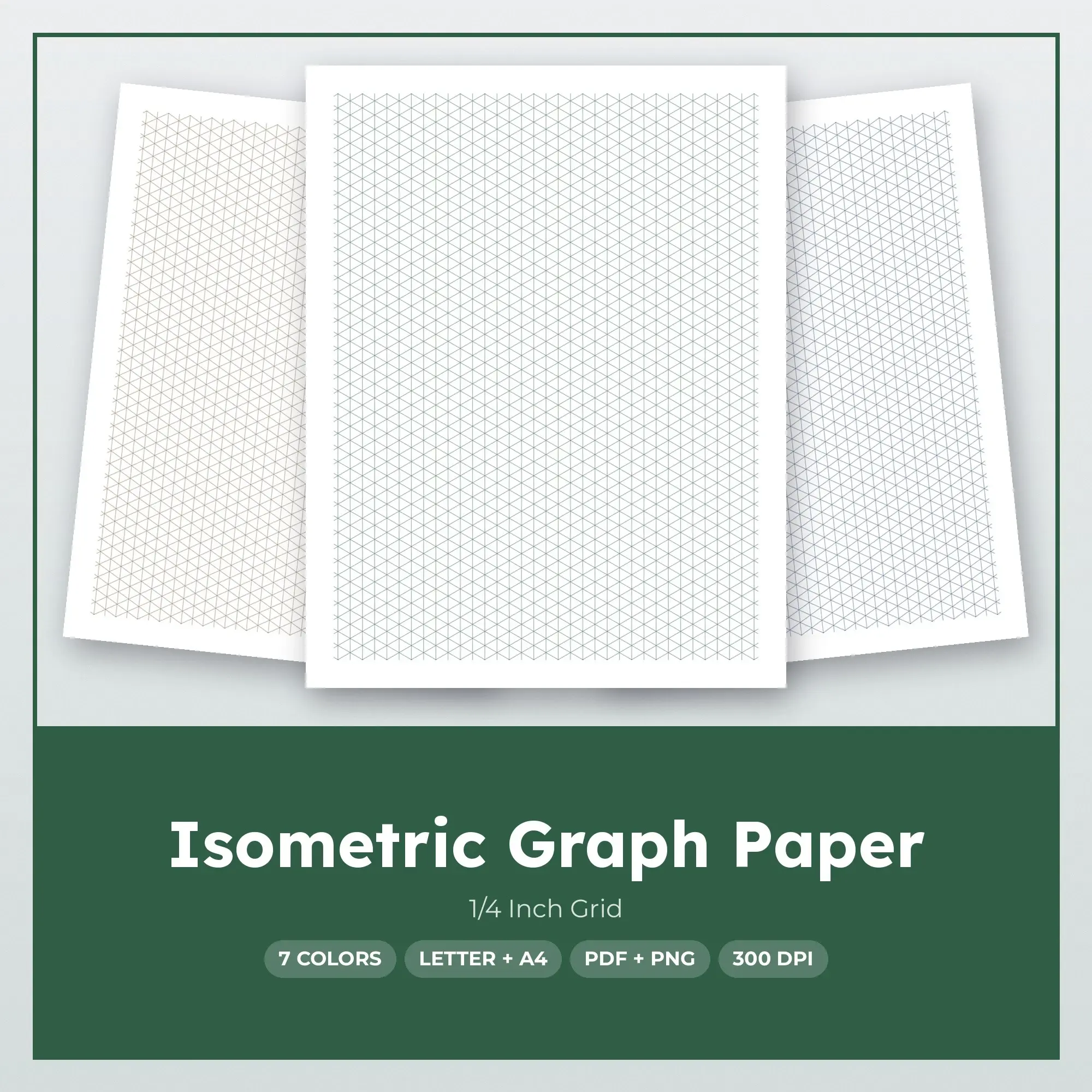 Printable Isometric Graph Paper, 1/4 Inch Grid (Classic Ink Palette) preview