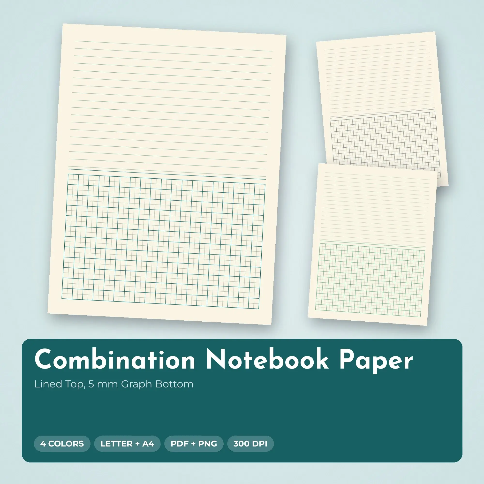 Lined Top Combination Notebook Paper, 5 mm Graph Bottom preview