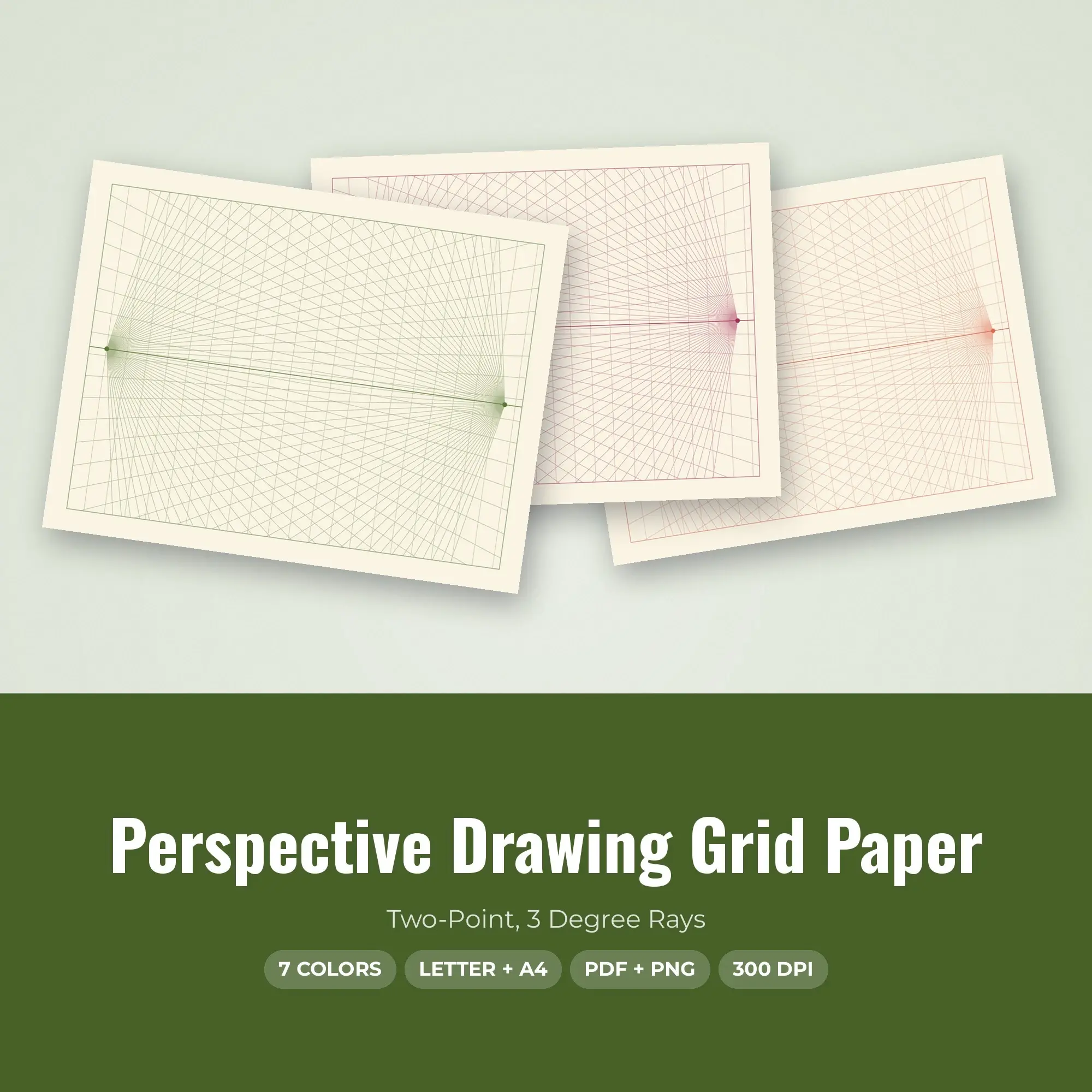 Two-Point Perspective Drawing Grid Paper, 3 Degree Rays preview