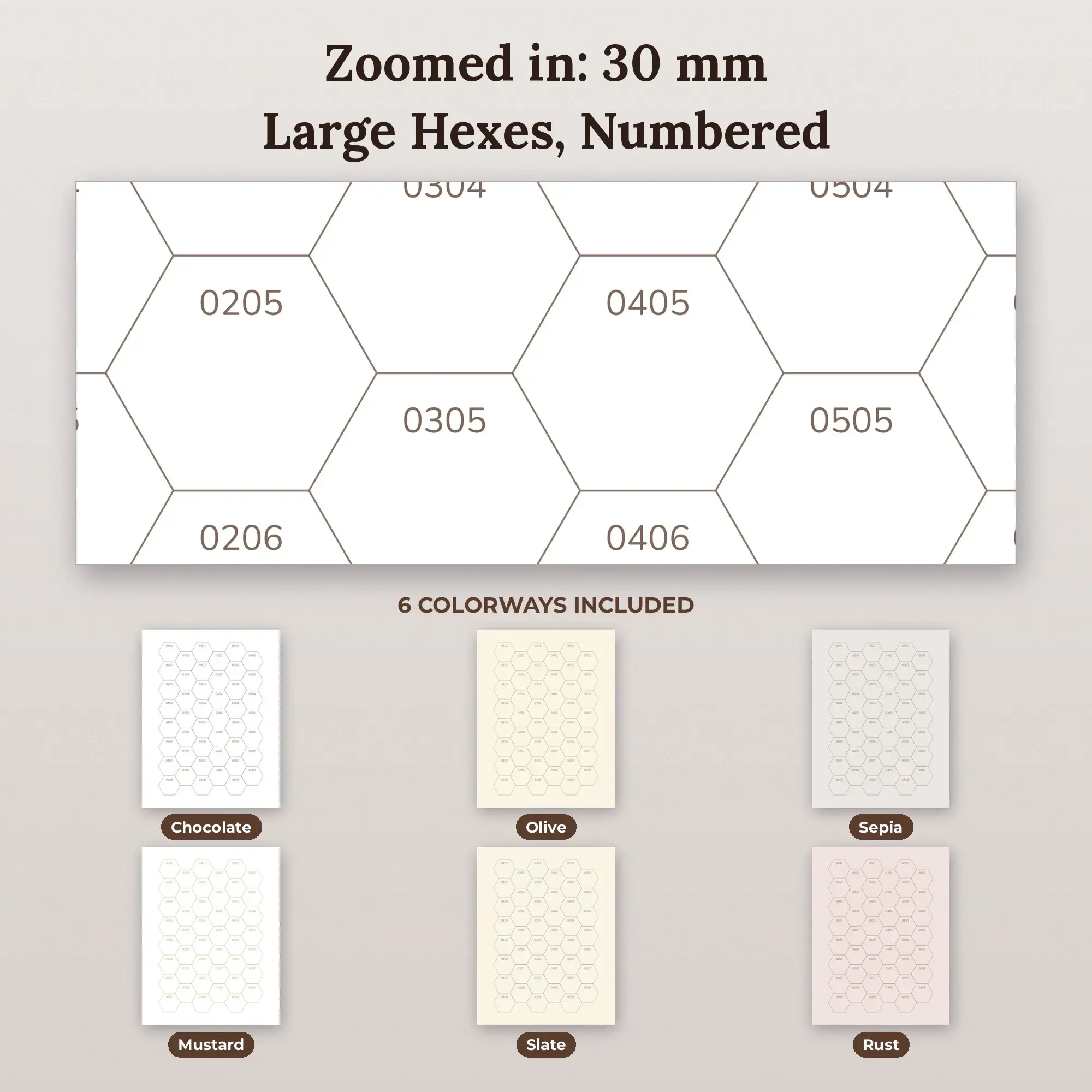 30 mm Large Hexes Hex Map Paper, Numbered Printable PDF, 6 Color Set, preview 2 of 2