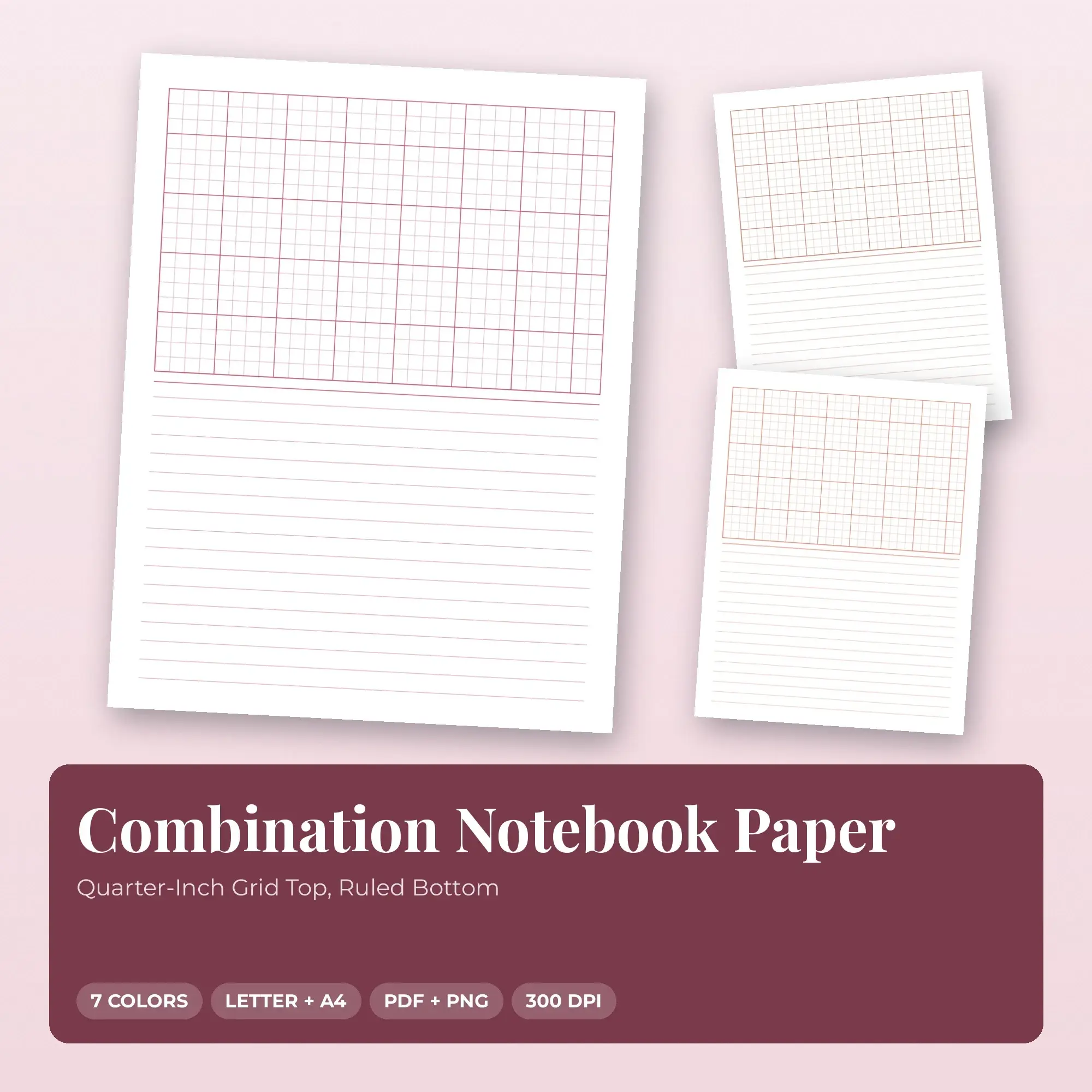 Quarter-Inch Grid Top Combination Notebook Paper, Ruled Bottom preview