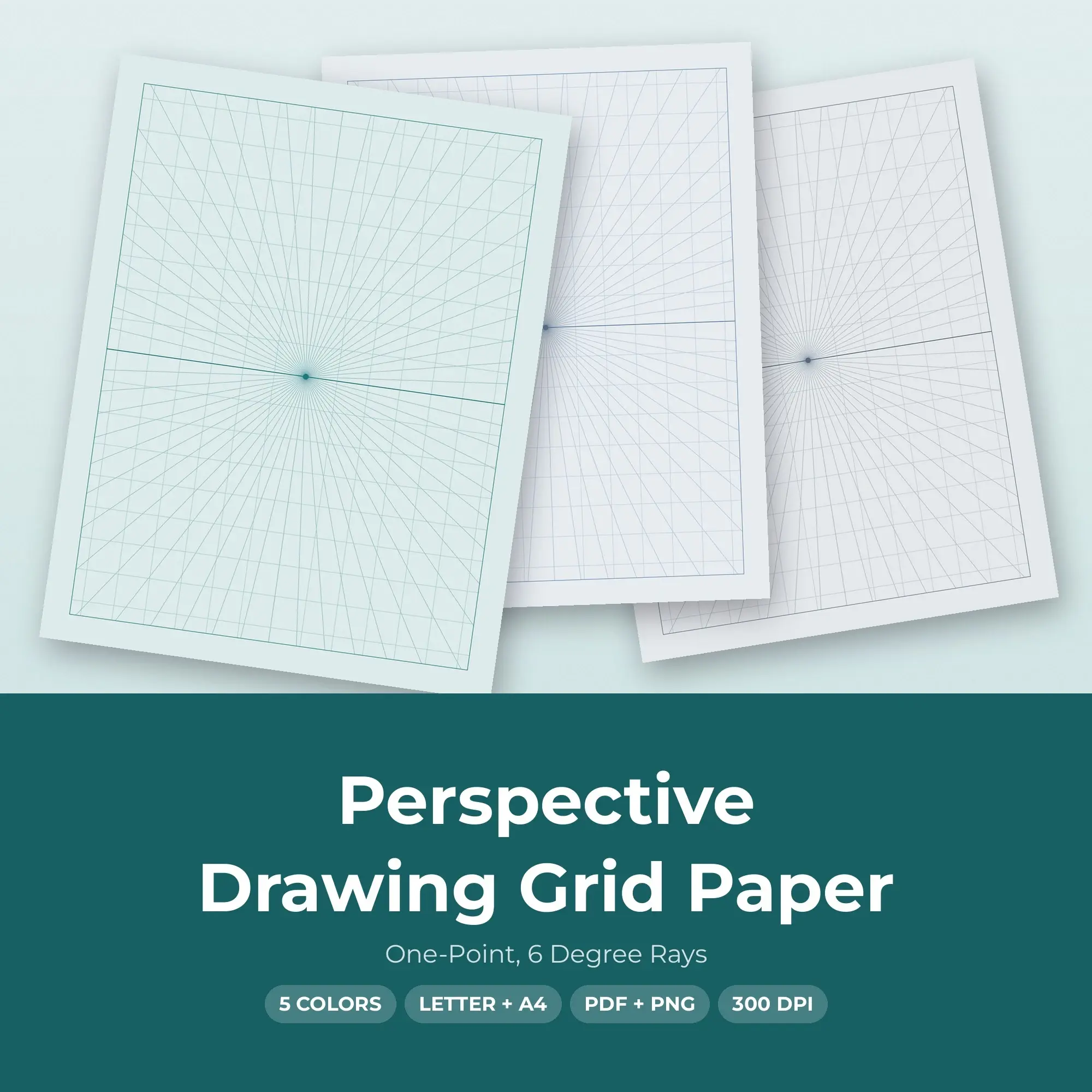 One-Point Perspective Drawing Grid Paper, 6 Degree Rays preview