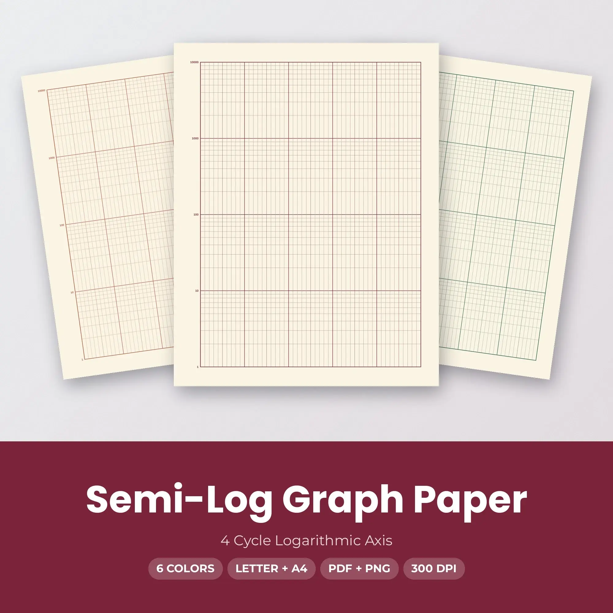 Autumn Semi-Log Graph Paper Pack - 4 Cycle Logarithmic Axis, 6 Colors preview