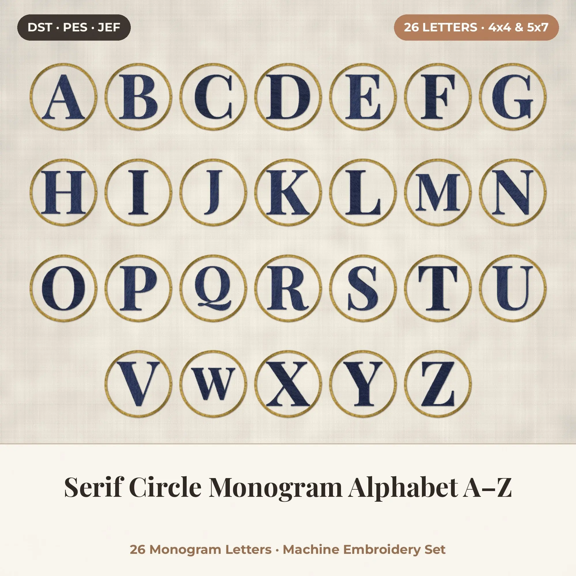 Serif Circle Monogram Alphabet Embroidery A-Z 4x4 5x7 preview