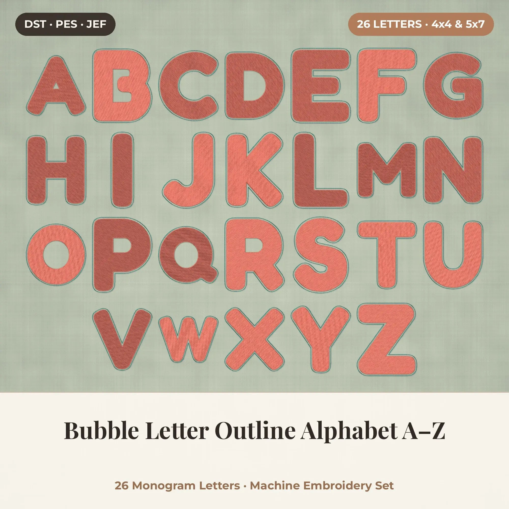 Bubble Letter Outline Alphabet Embroidery A-Z 4x4 5x7 preview