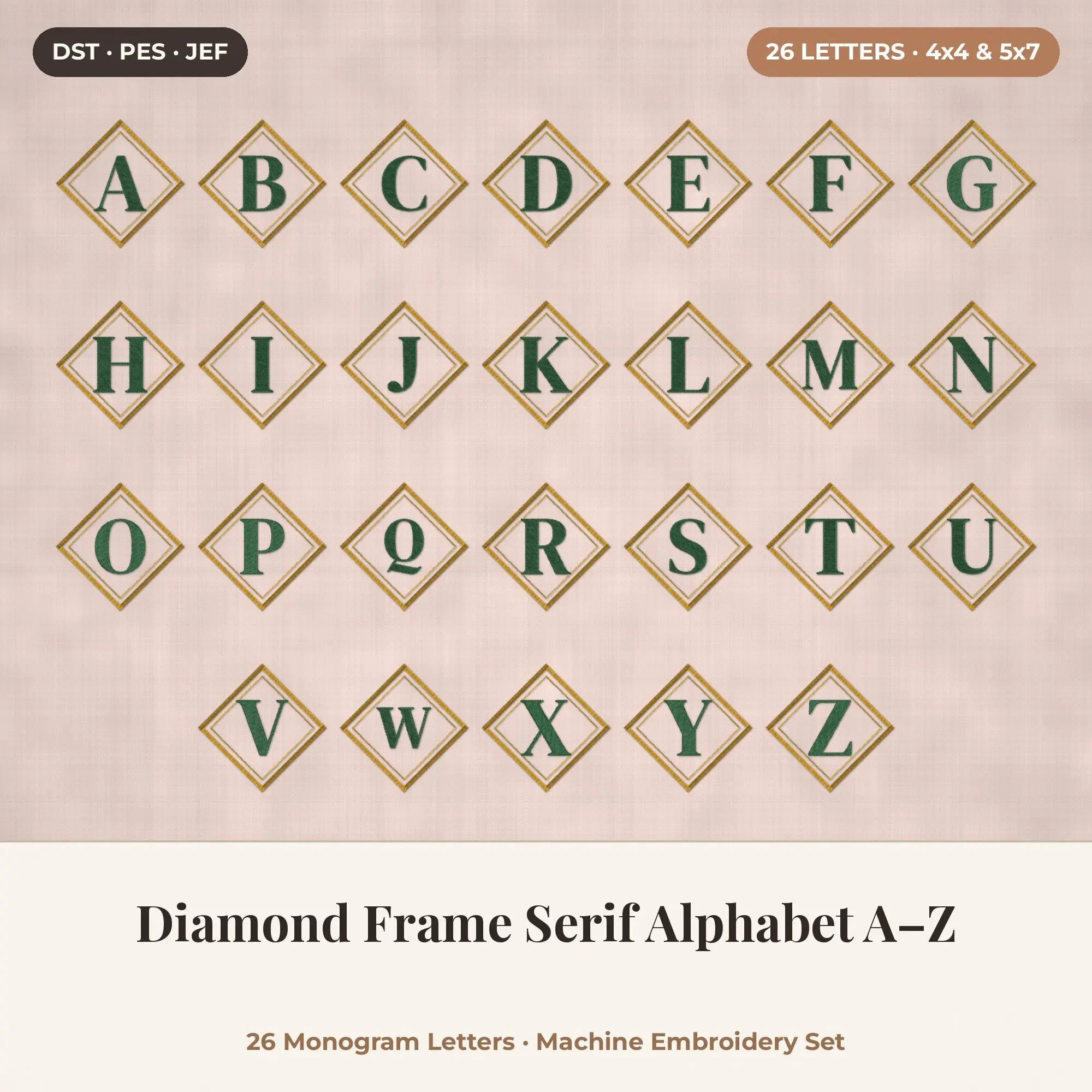 Diamond Frame Serif Alphabet Embroidery A-Z 4x4 5x7 preview
