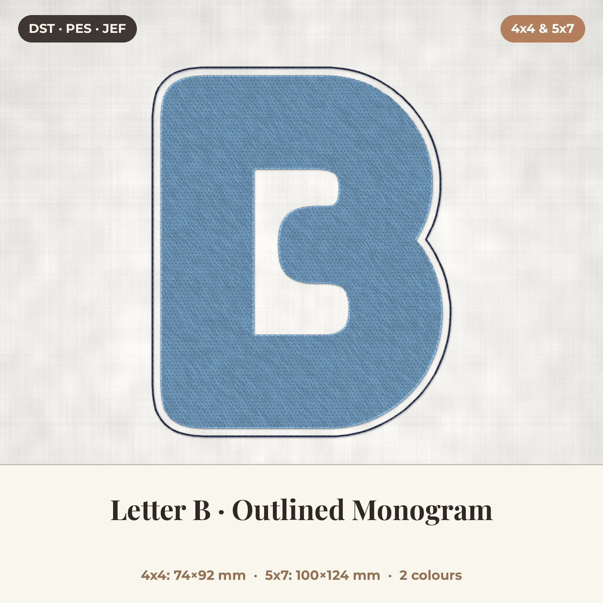 Letter B Outlined Monogram Embroidery Design 4x4 5x7 preview