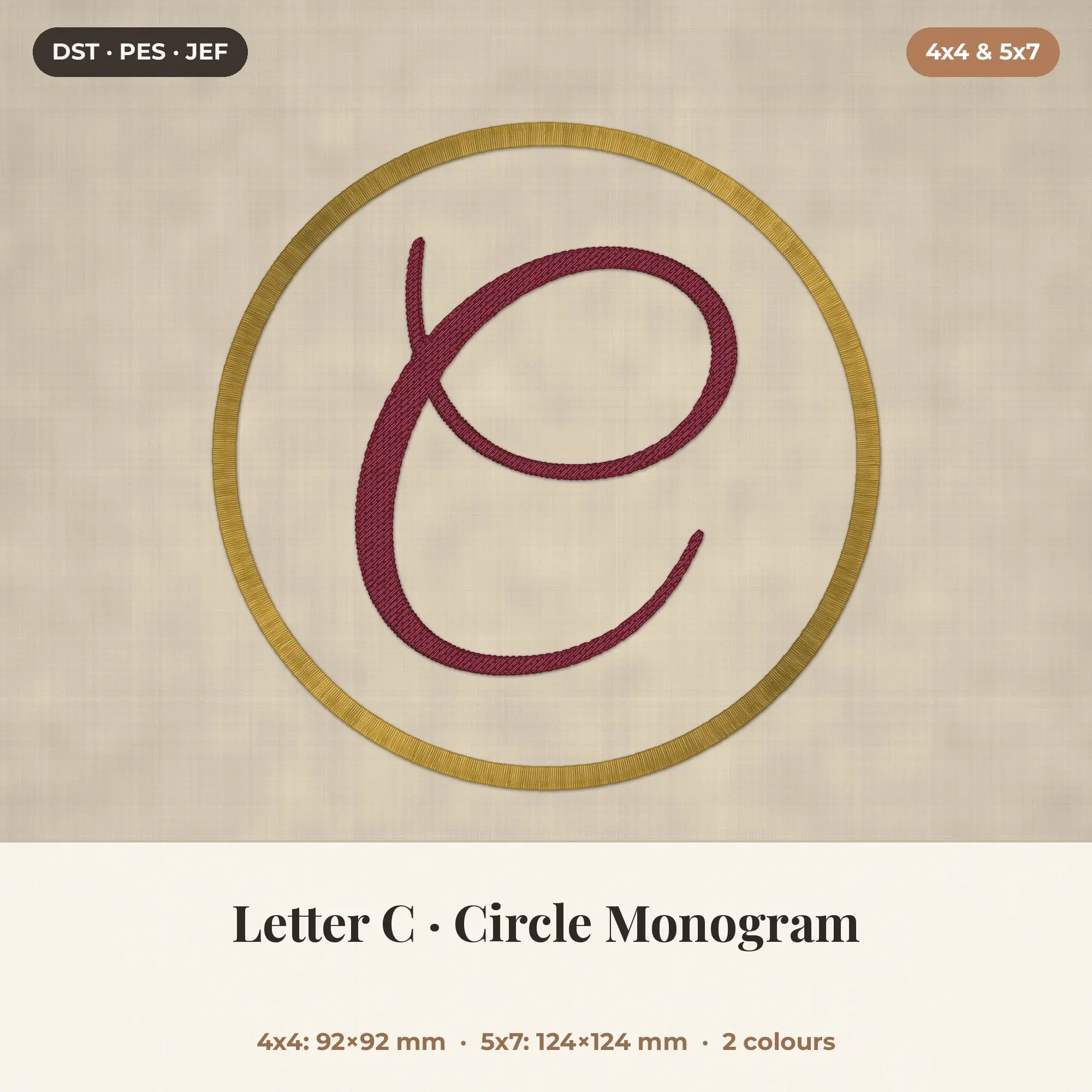 Letter C Circle Monogram Embroidery Design 4x4 5x7 preview