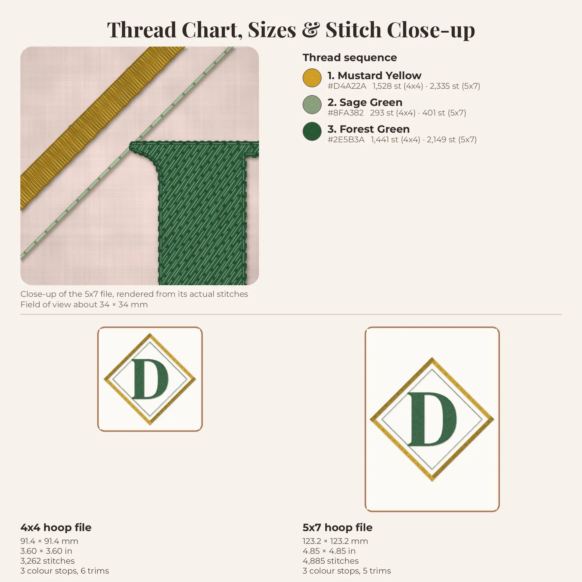 Letter D Diamond Monogram Embroidery Design 4x4 5x7, preview 2 of 2