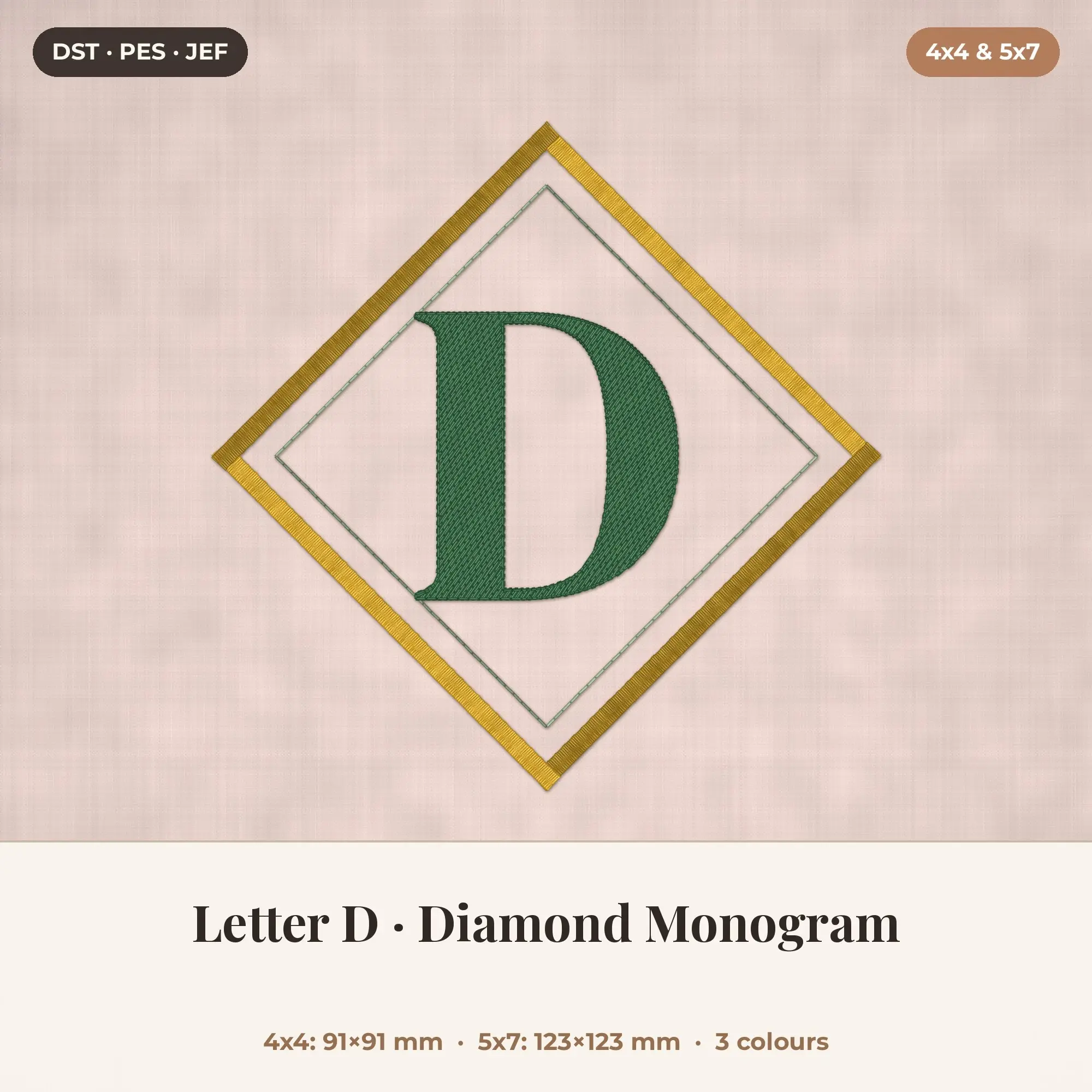 Letter D Diamond Monogram Embroidery Design 4x4 5x7 preview