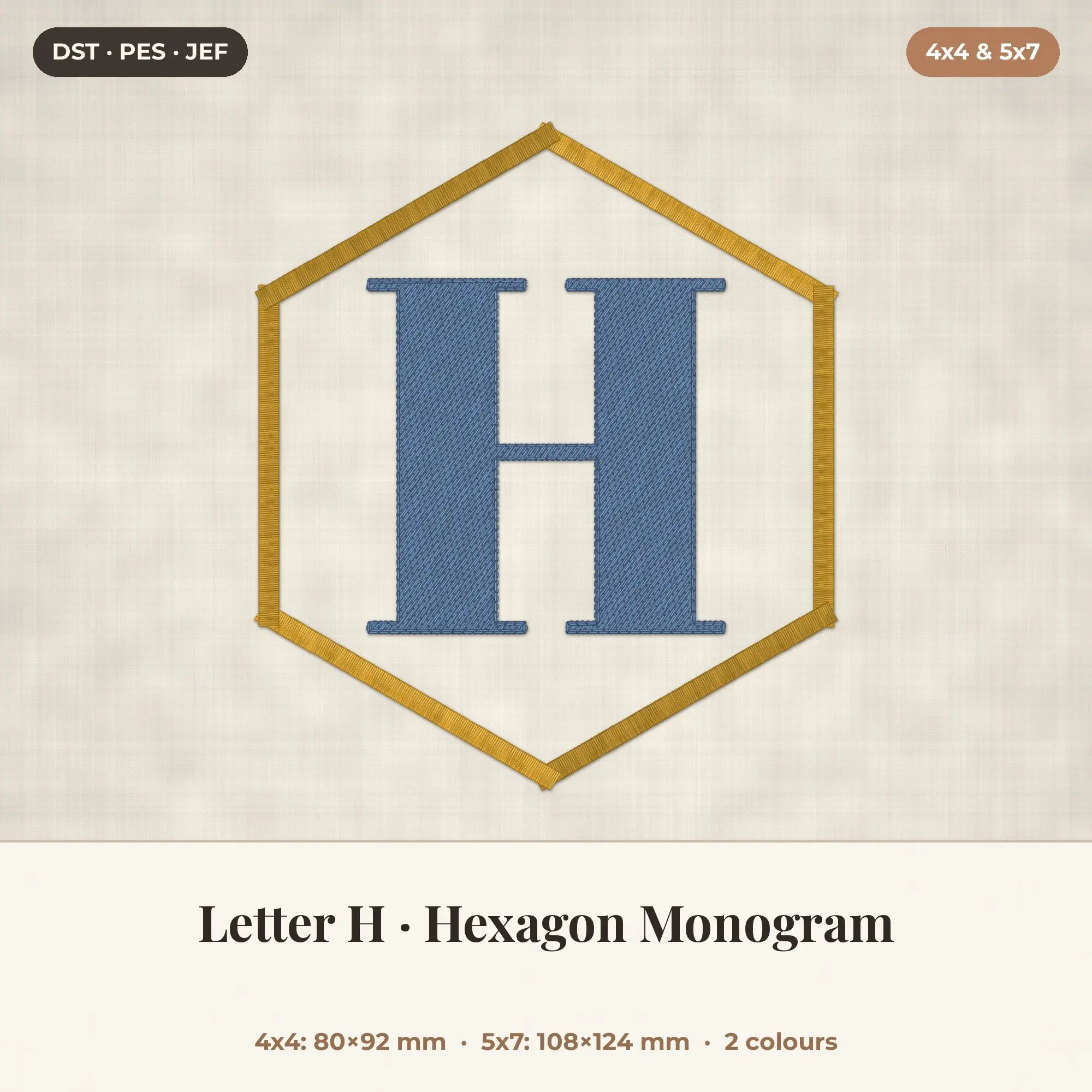 Letter H Hexagon Monogram Embroidery Design 4x4 5x7 preview