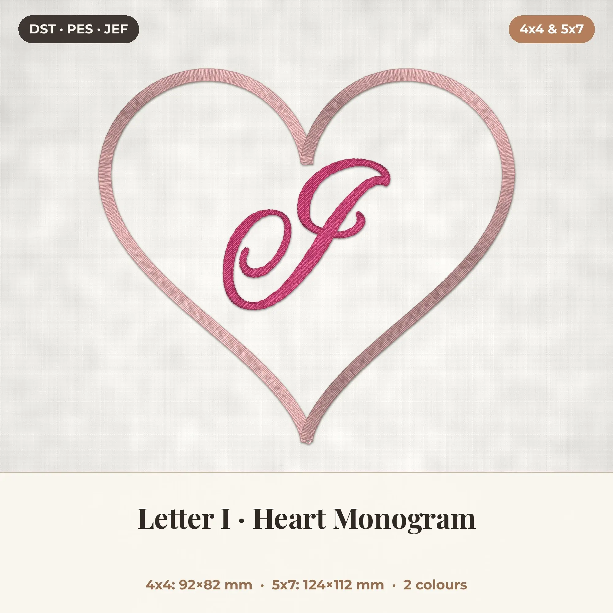Letter I Heart Monogram Embroidery Design 4x4 5x7 preview