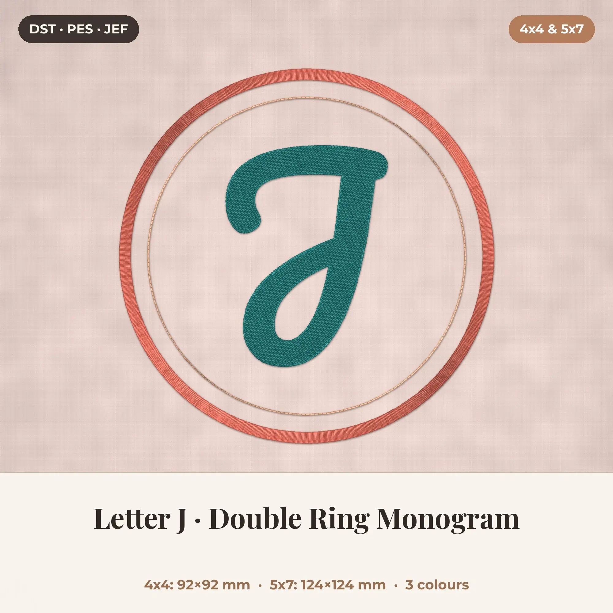 Letter J Double Ring Monogram Embroidery Design 4x4 5x7 preview