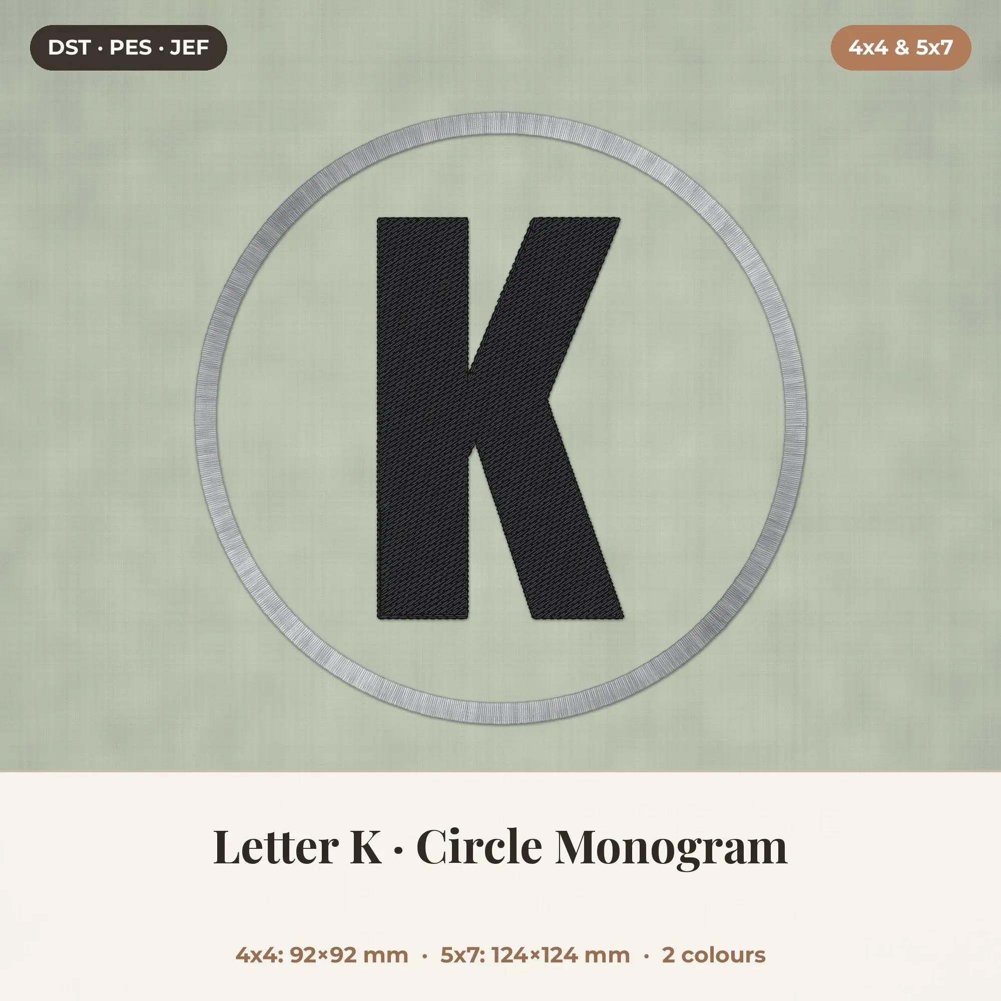 Letter K Circle Monogram Embroidery Design 4x4 5x7 preview