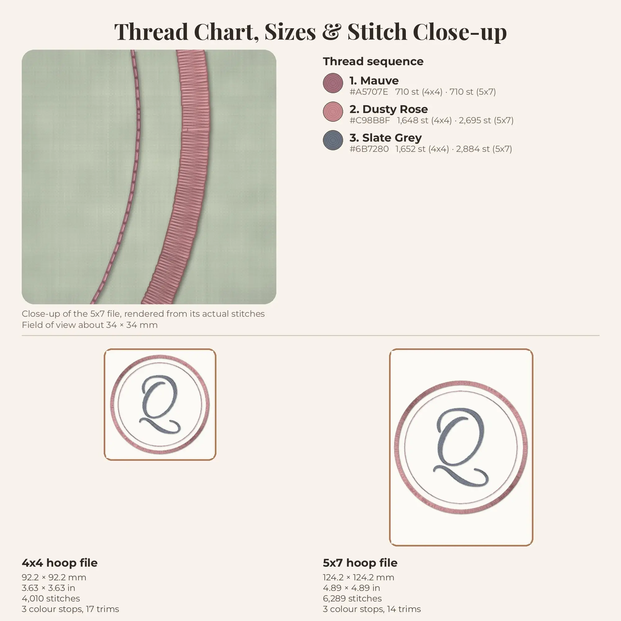 Letter Q Double Ring Monogram Embroidery Design 4x4 5x7, preview 2 of 2