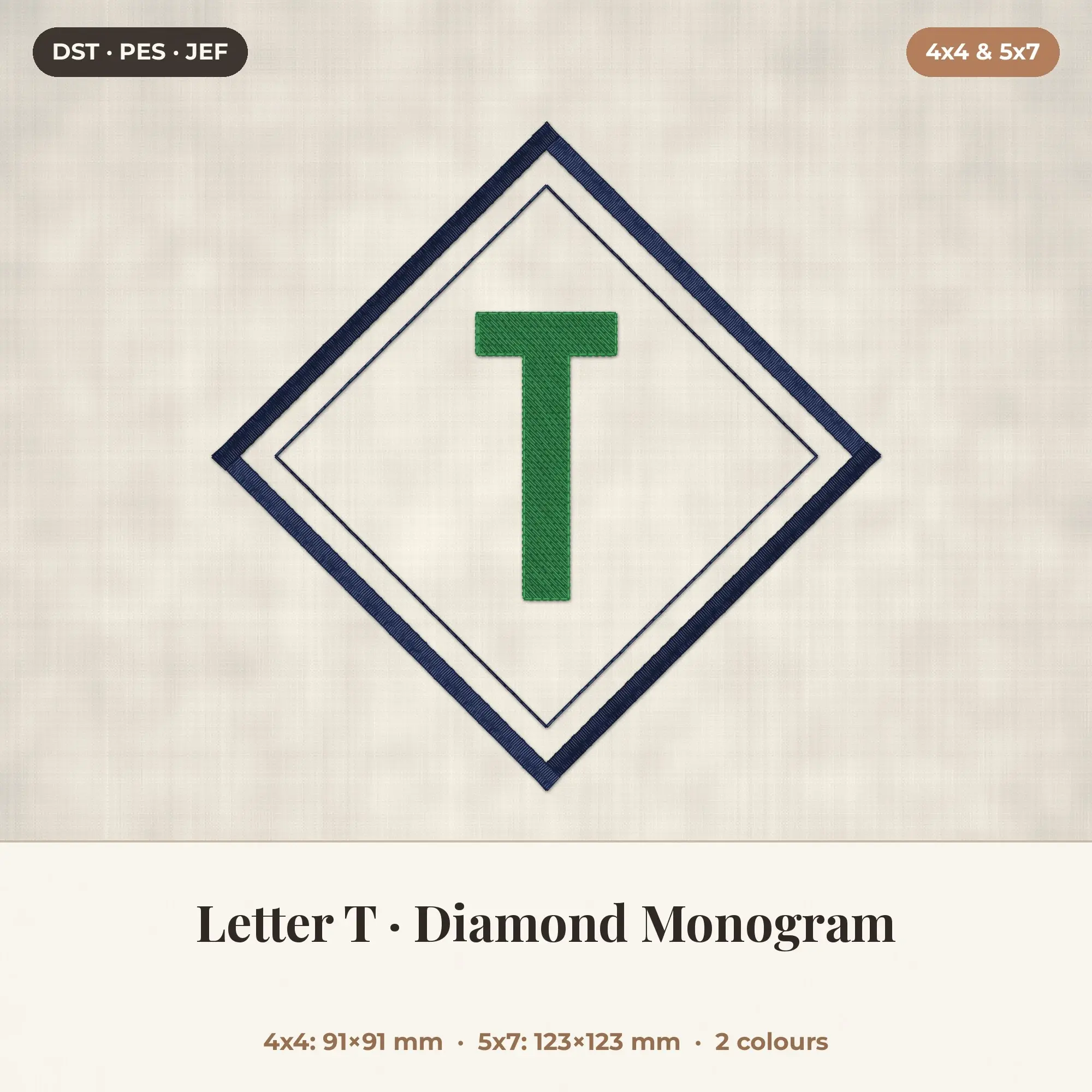 Letter T Diamond Monogram Embroidery Design 4x4 5x7 preview