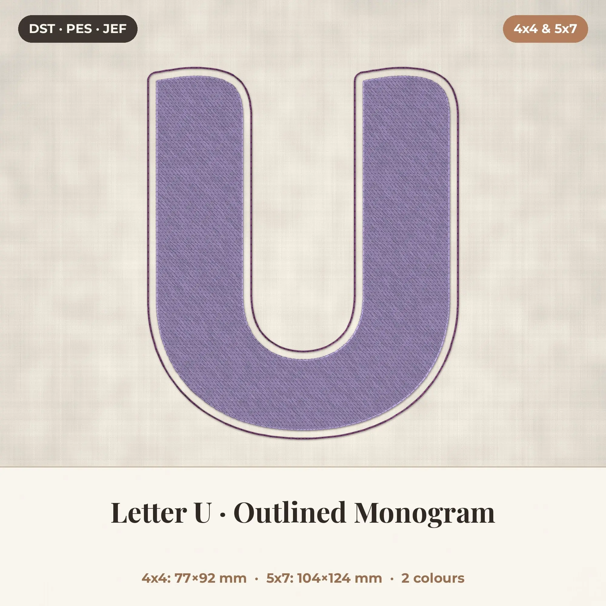 Letter U Outlined Monogram Embroidery Design 4x4 5x7 preview
