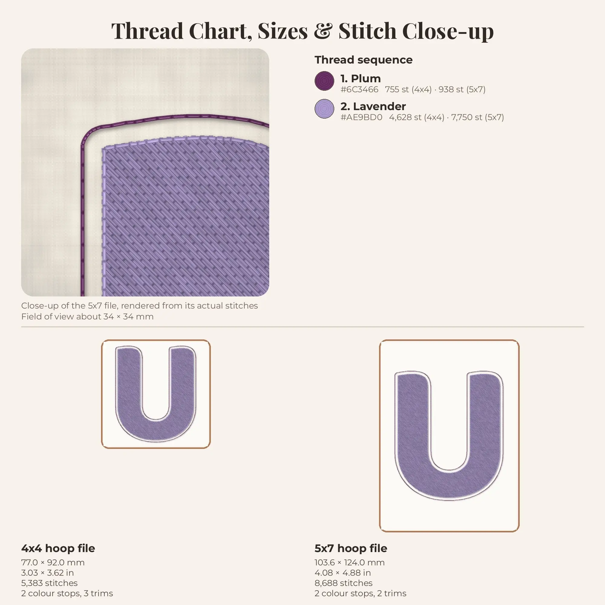 Letter U Outlined Monogram Embroidery Design 4x4 5x7, preview 2 of 2