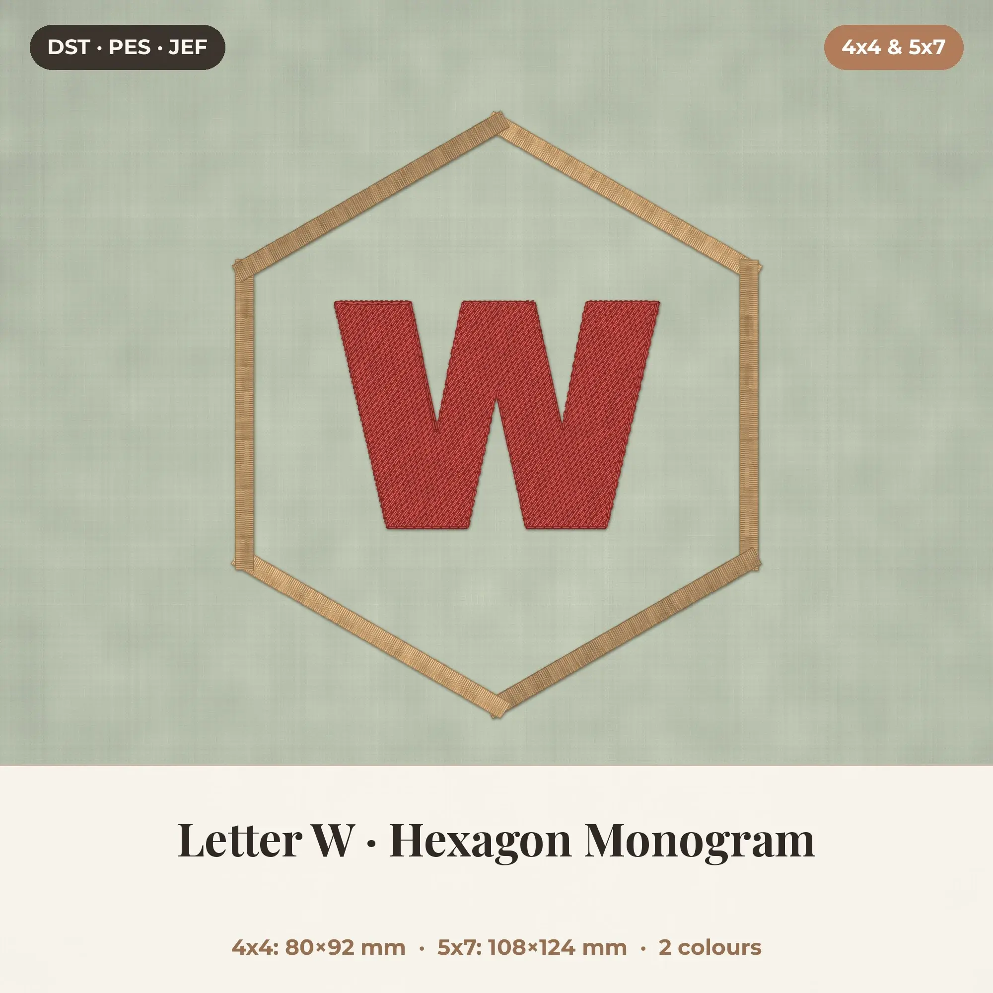 Letter W Hexagon Monogram Embroidery Design 4x4 5x7 preview
