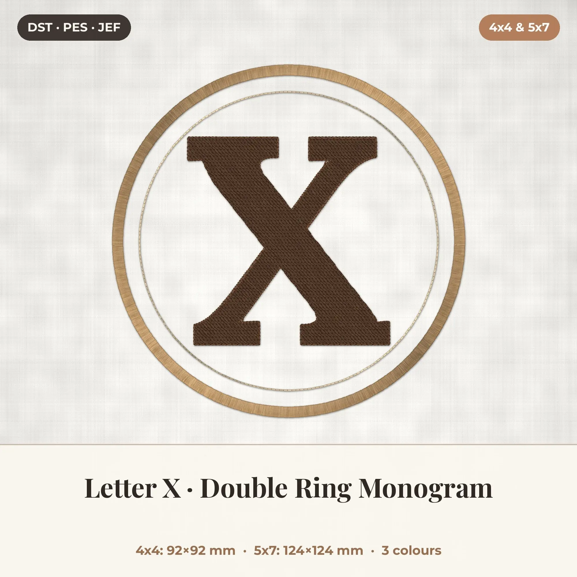 Letter X Double Ring Monogram Embroidery Design 4x4 5x7 preview