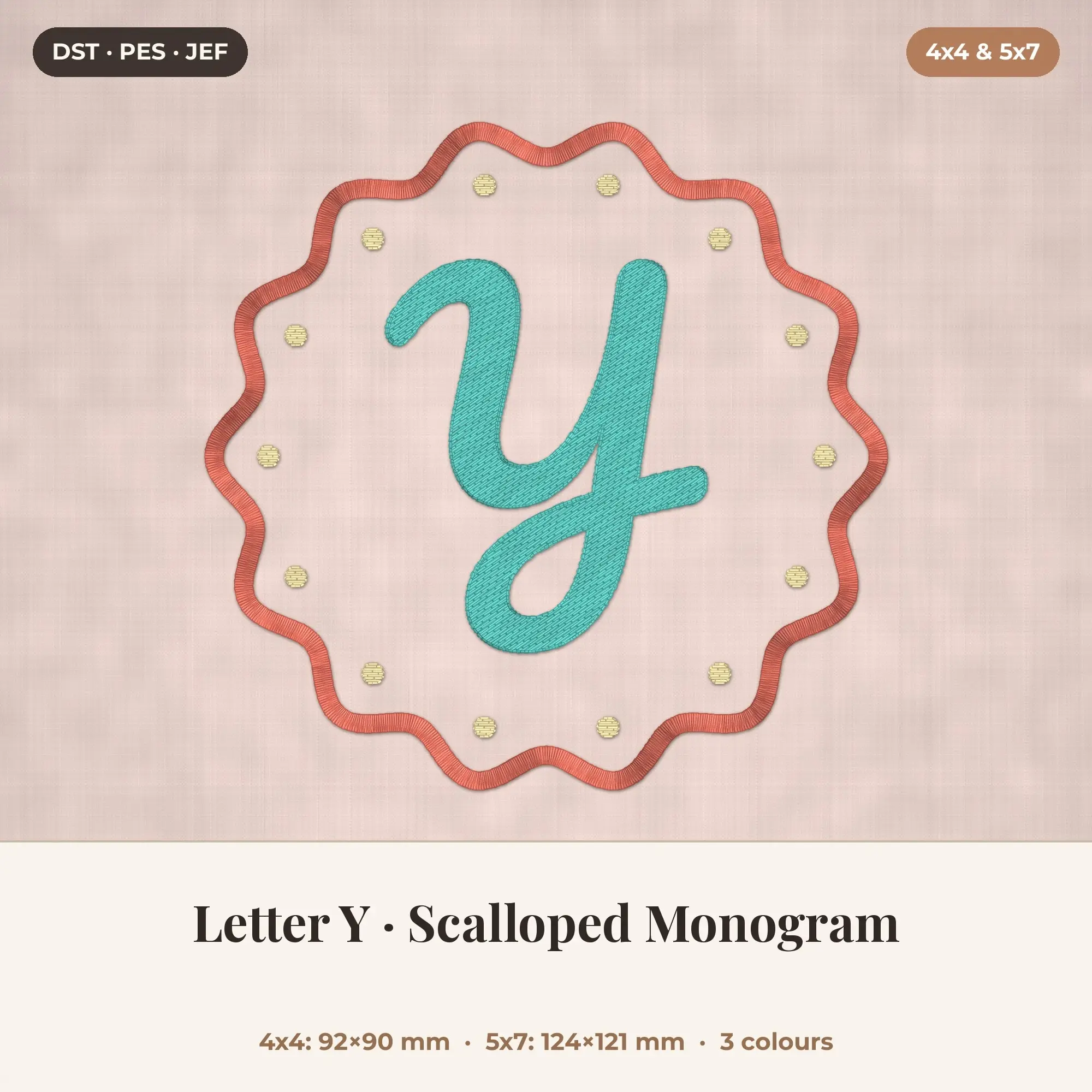 Letter Y Scalloped Monogram Embroidery Design 4x4 5x7 preview