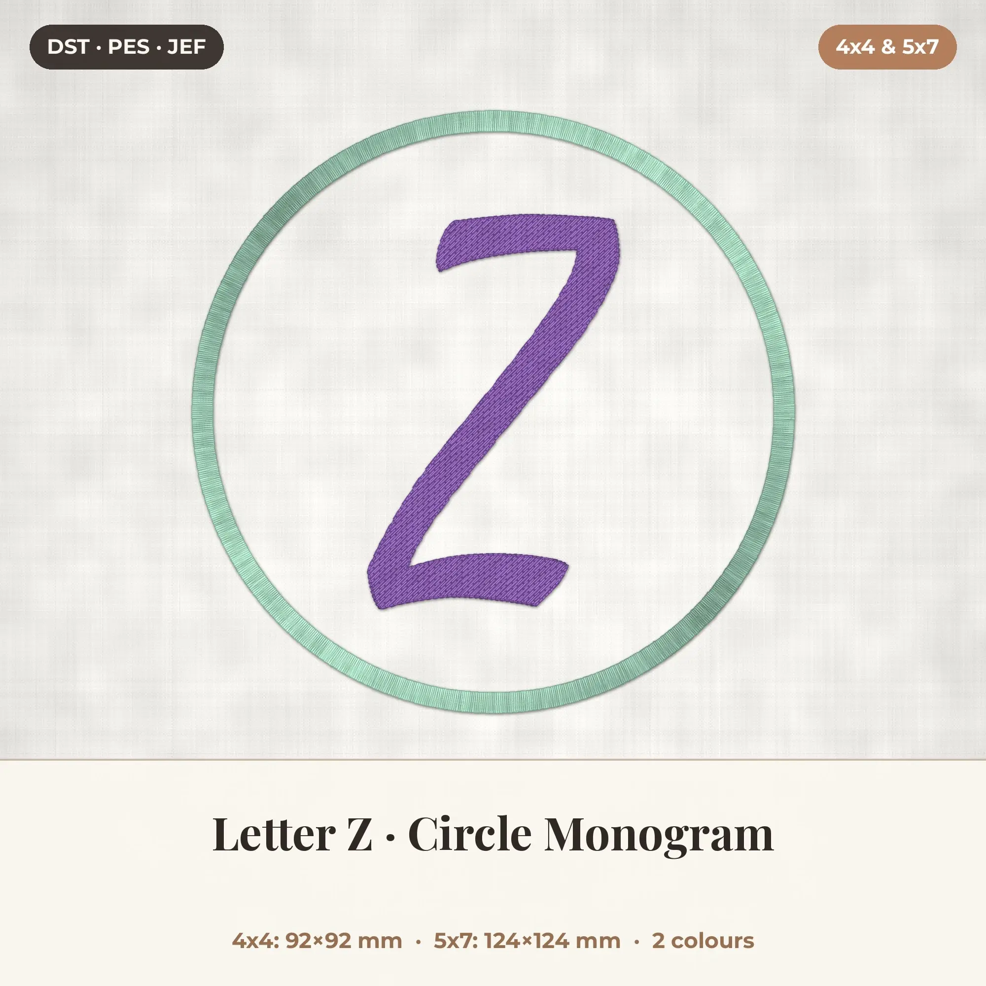 Letter Z Circle Monogram Embroidery Design 4x4 5x7 preview