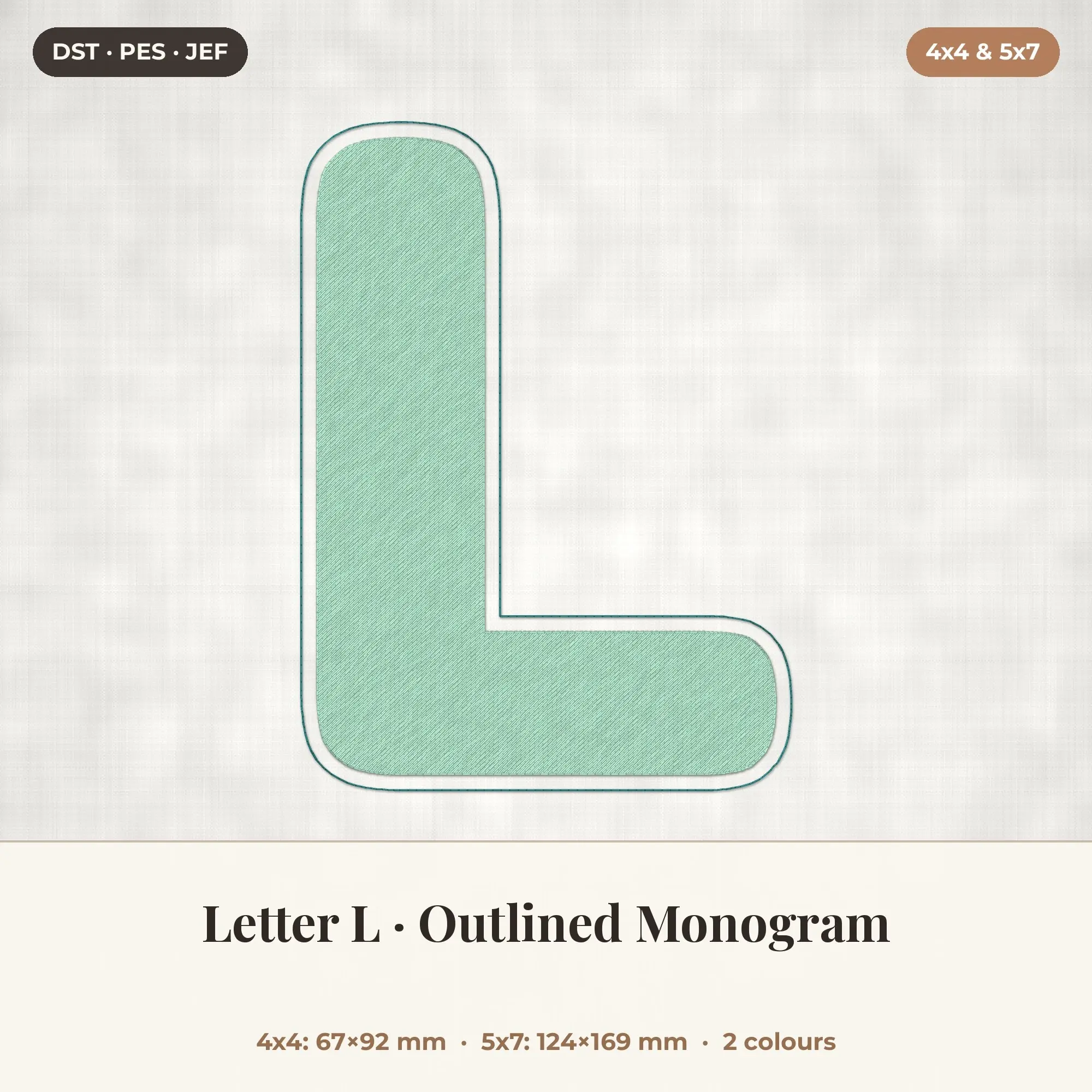 Letter L Outlined Monogram Embroidery Design 4x4 5x7, preview 1 of 2