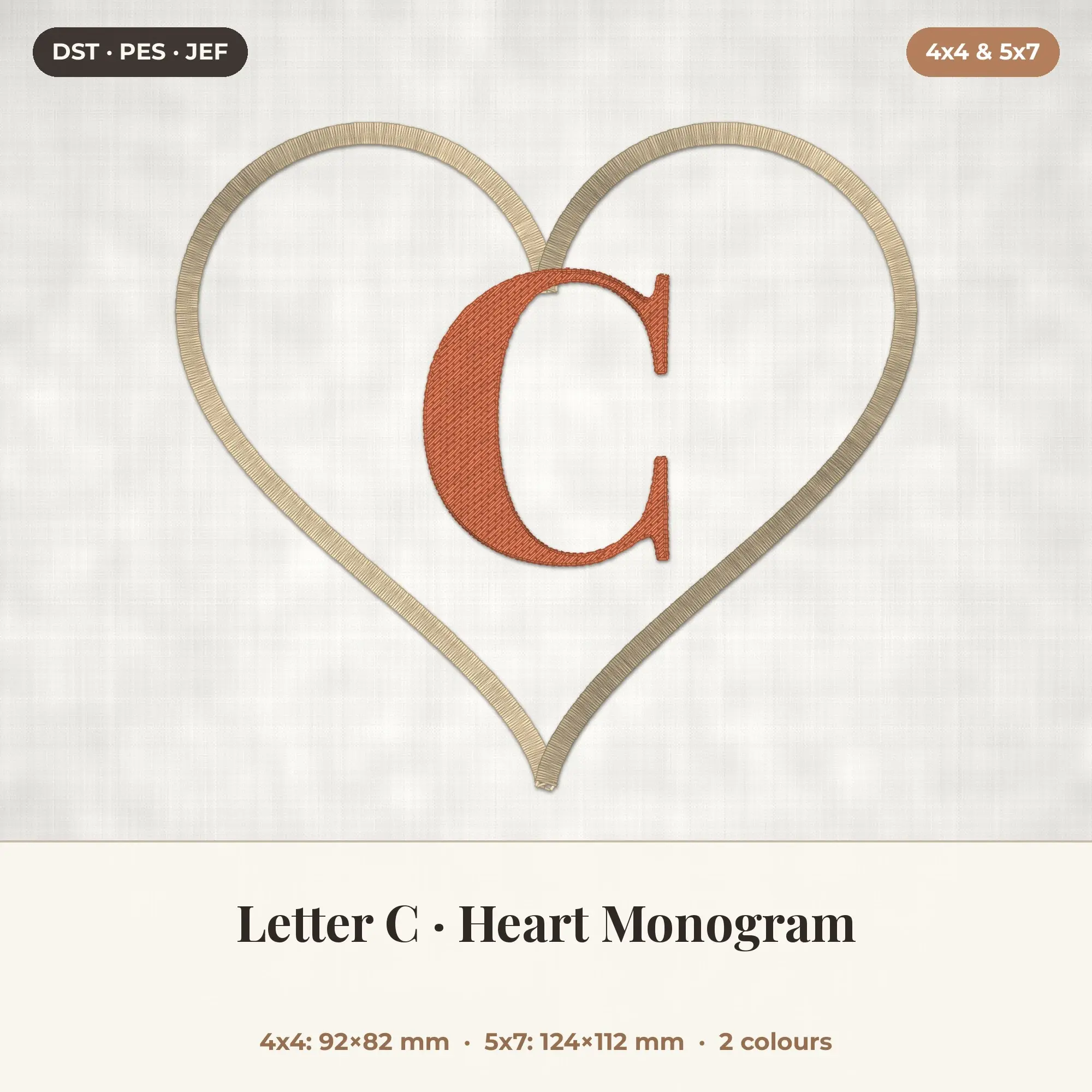 Letter C Heart Monogram Embroidery Design 4x4 5x7 preview