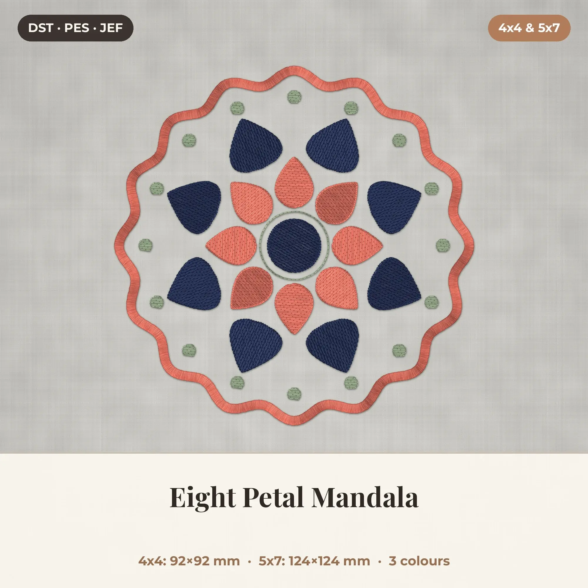 Eight Petal Mandala Machine Embroidery Design 4x4 5x7 preview