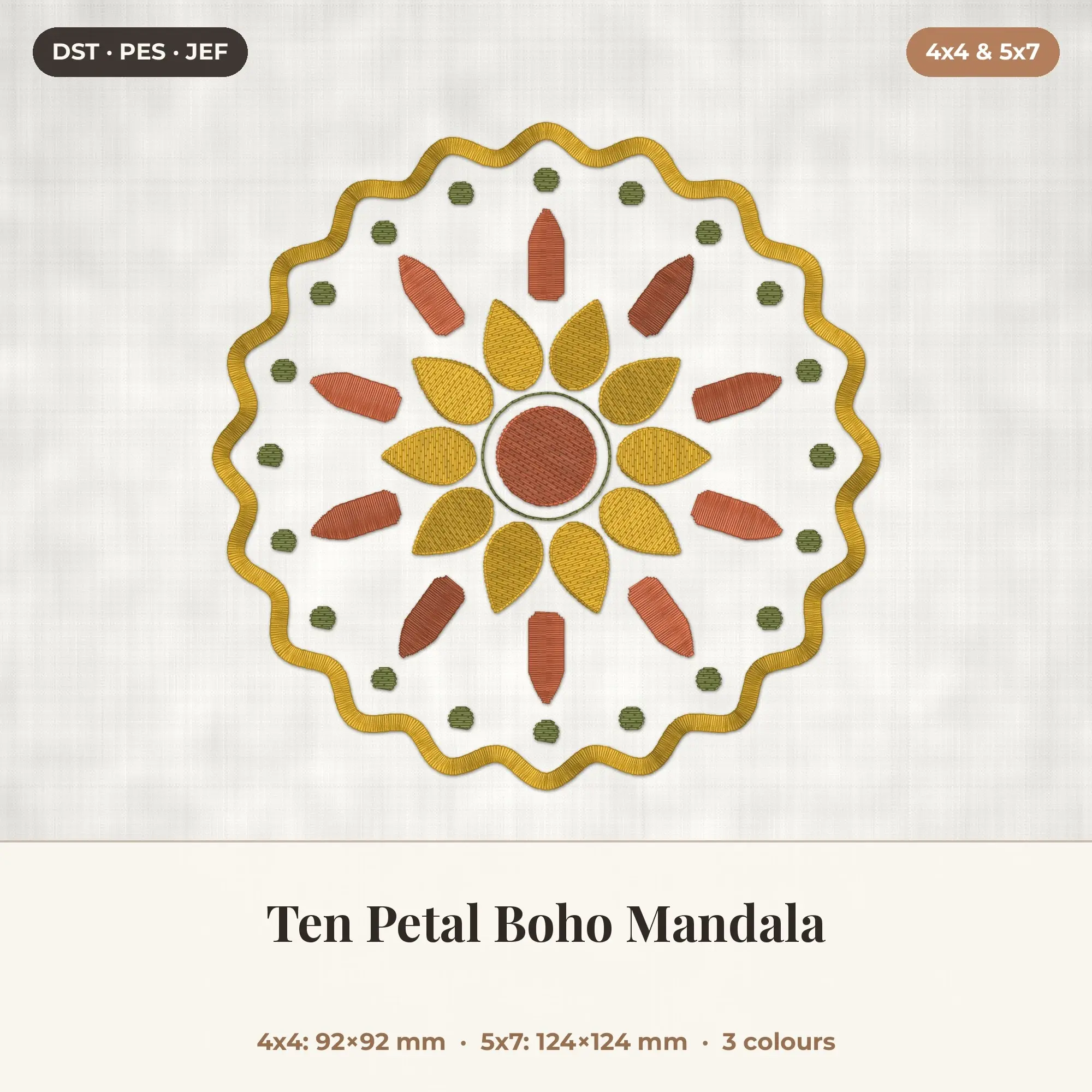 Ten Petal Boho Mandala Machine Embroidery Design 4x4 5x7 preview