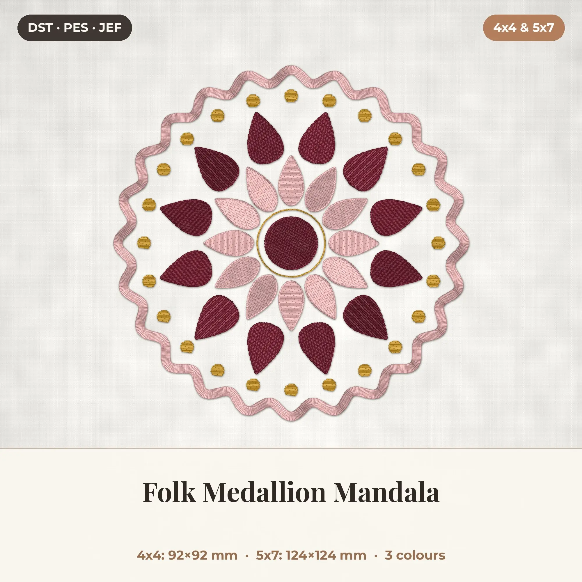 Folk Medallion Mandala Machine Embroidery Design 4x4 5x7 preview