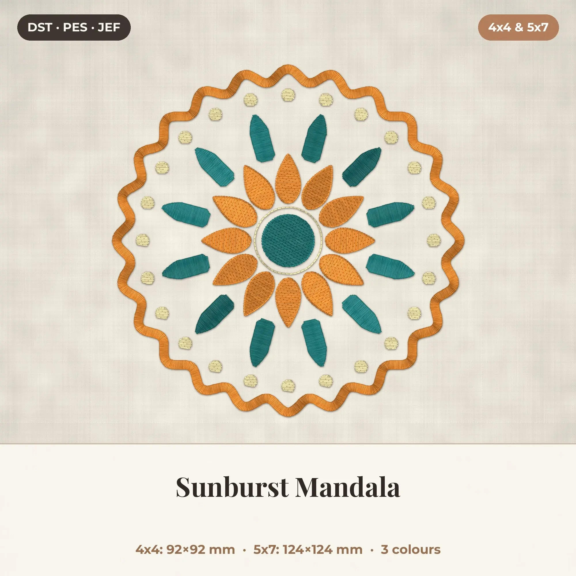 Sunburst Mandala Machine Embroidery Design 4x4 5x7 preview