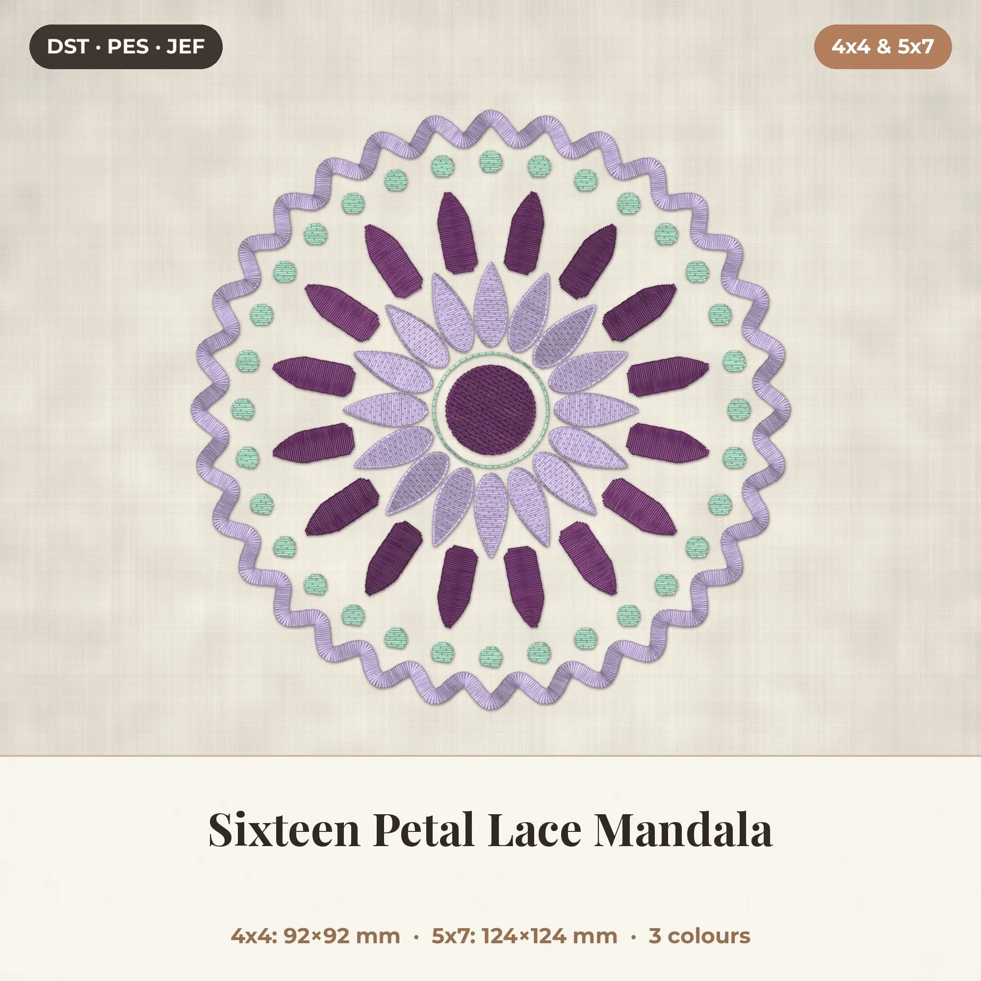Sixteen Petal Lace Mandala Machine Embroidery Design 4x4 5x7 preview