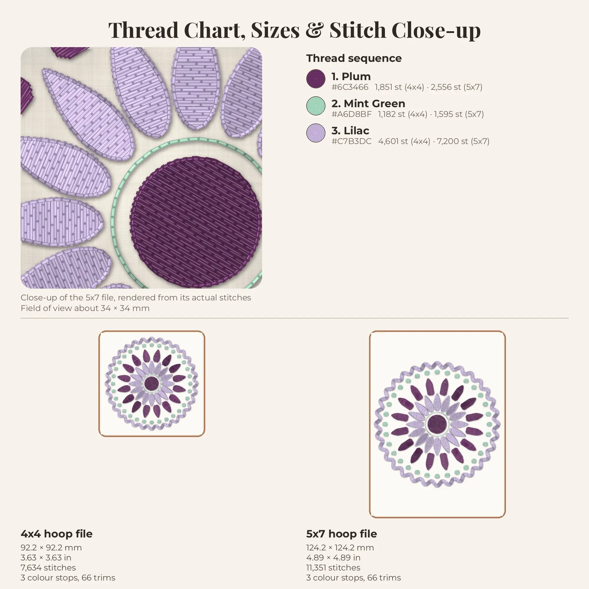 Sixteen Petal Lace Mandala Machine Embroidery Design 4x4 5x7, preview 2 of 2