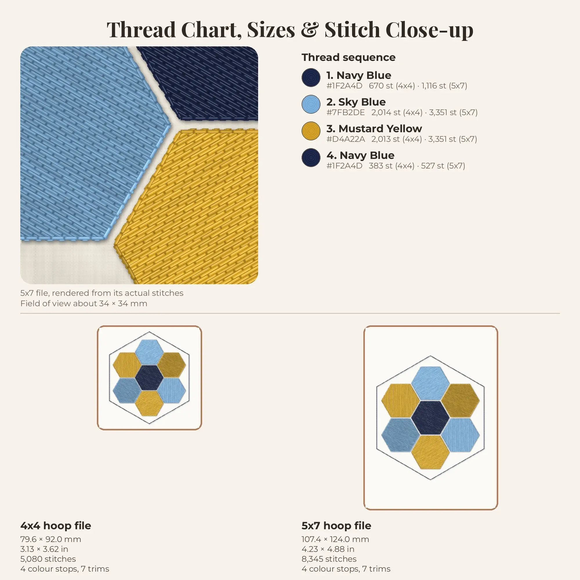 Hexagon Quilt Block Machine Embroidery Design 4x4 5x7, preview 2 of 2