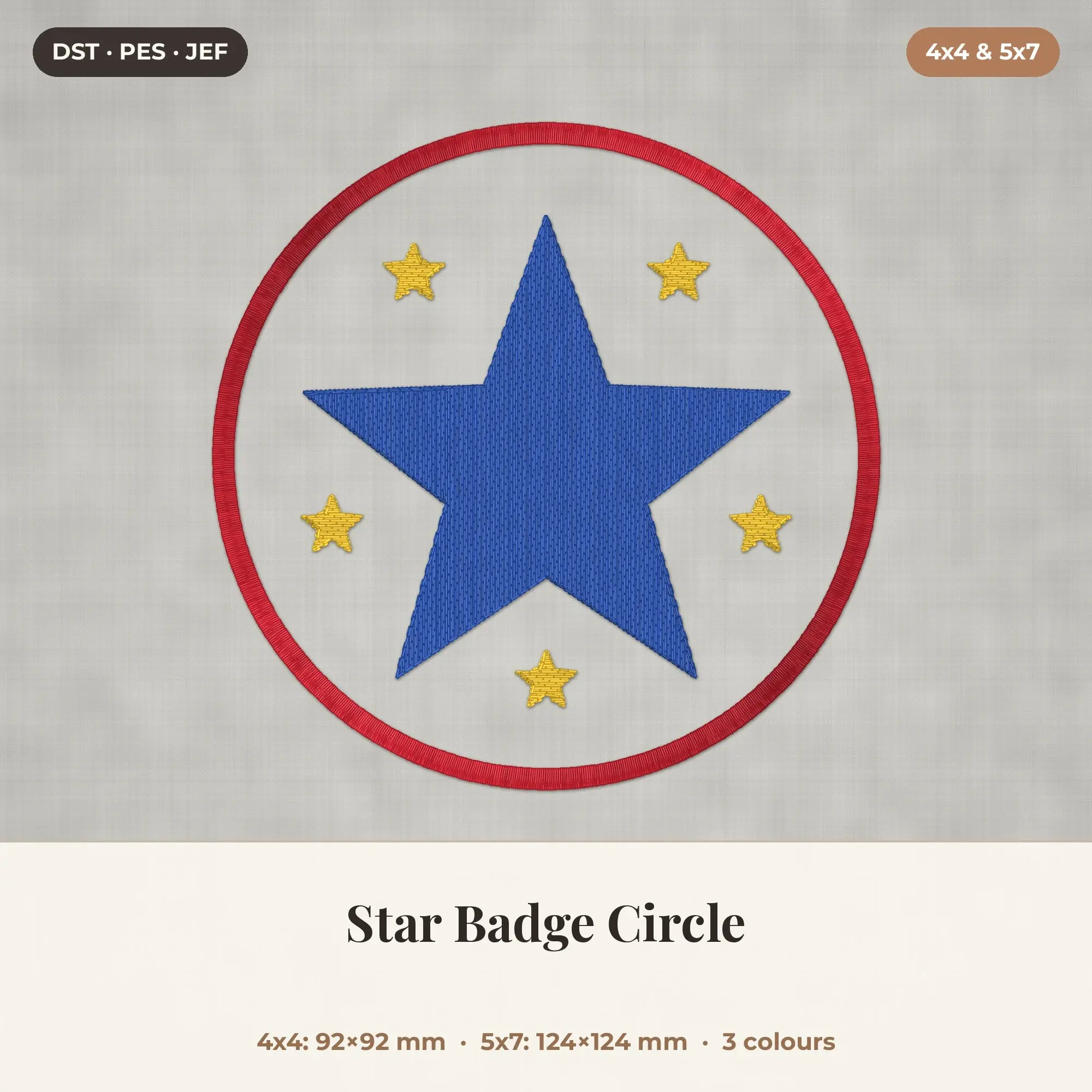 Star Badge Circle Machine Embroidery Design 4x4 5x7 preview