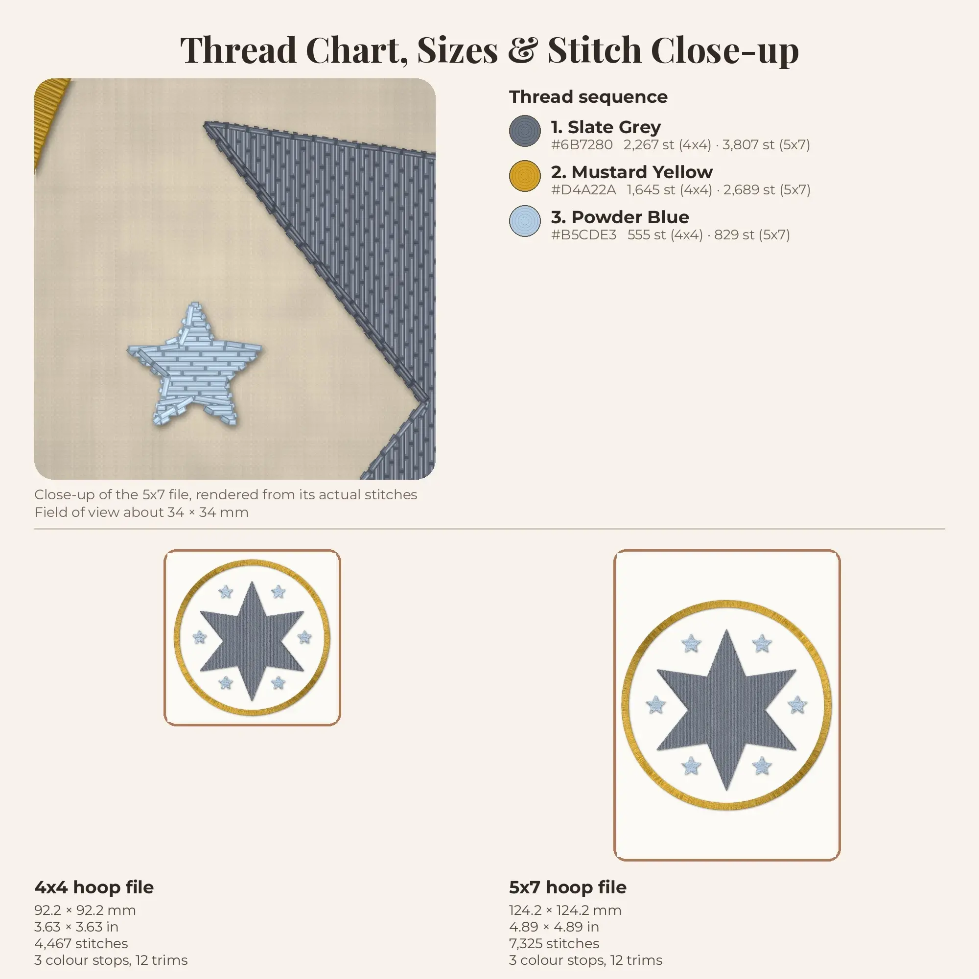 Six Point Star Badge Machine Embroidery Design 4x4 5x7, preview 2 of 2
