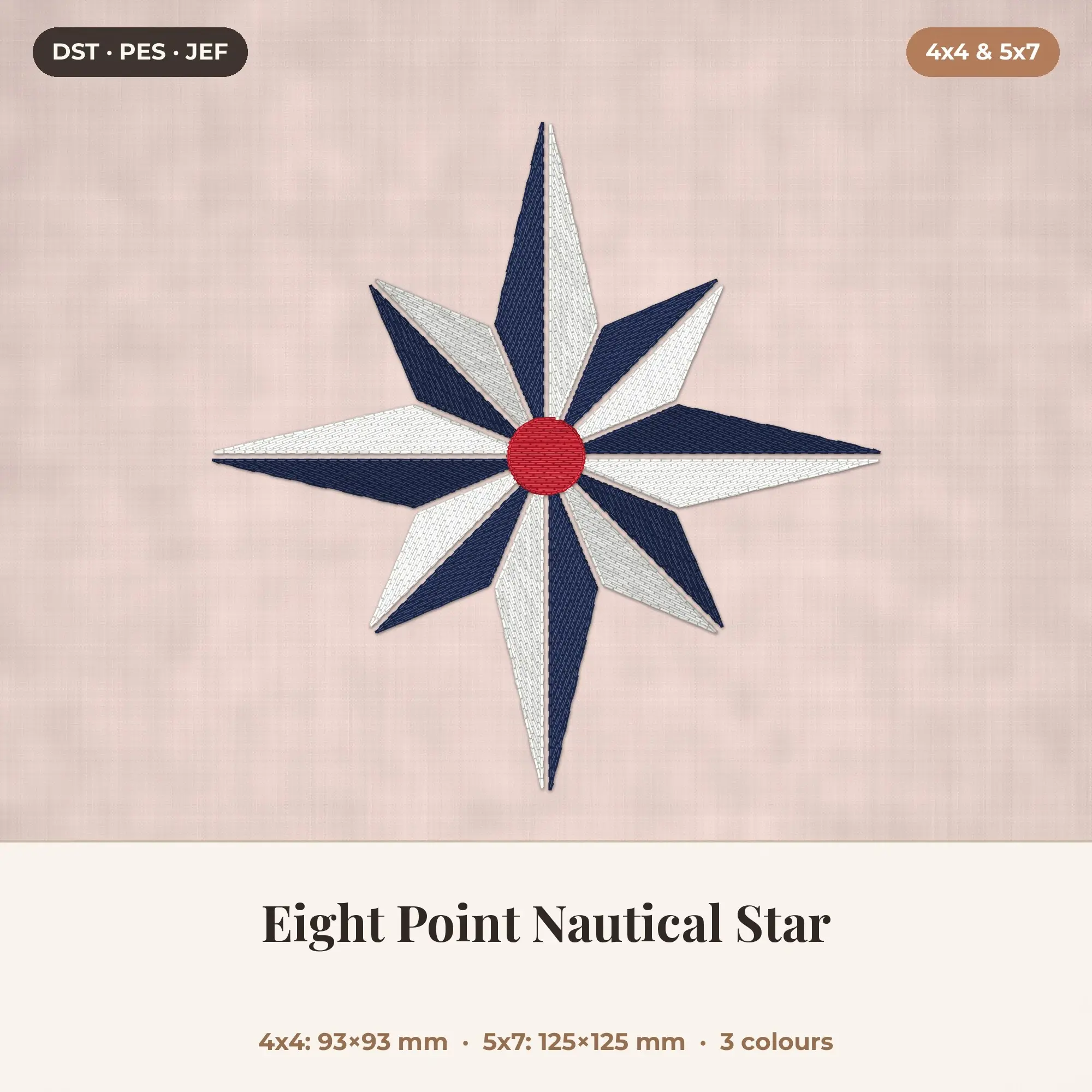 Eight Point Nautical Star Machine Embroidery Design 4x4 5x7 preview