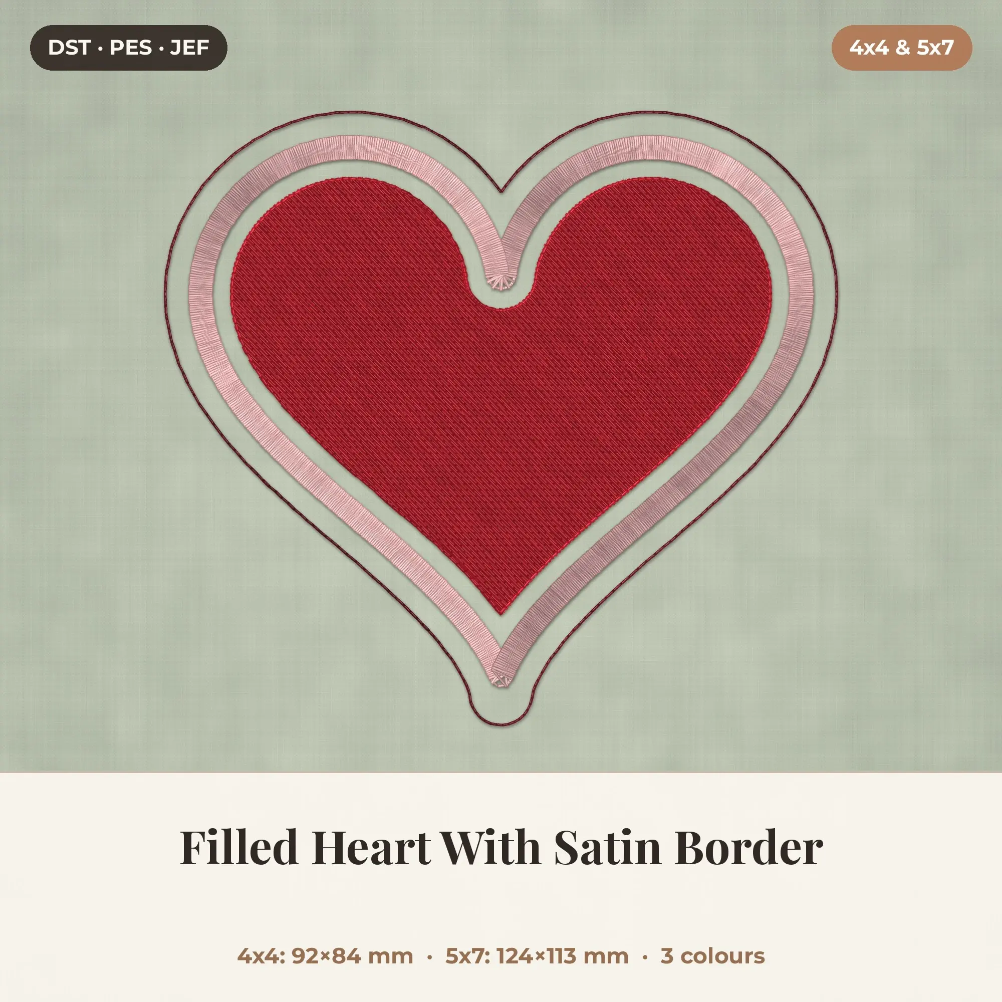 Filled Heart With Satin Border Machine Embroidery Design 4x4 5x7 preview