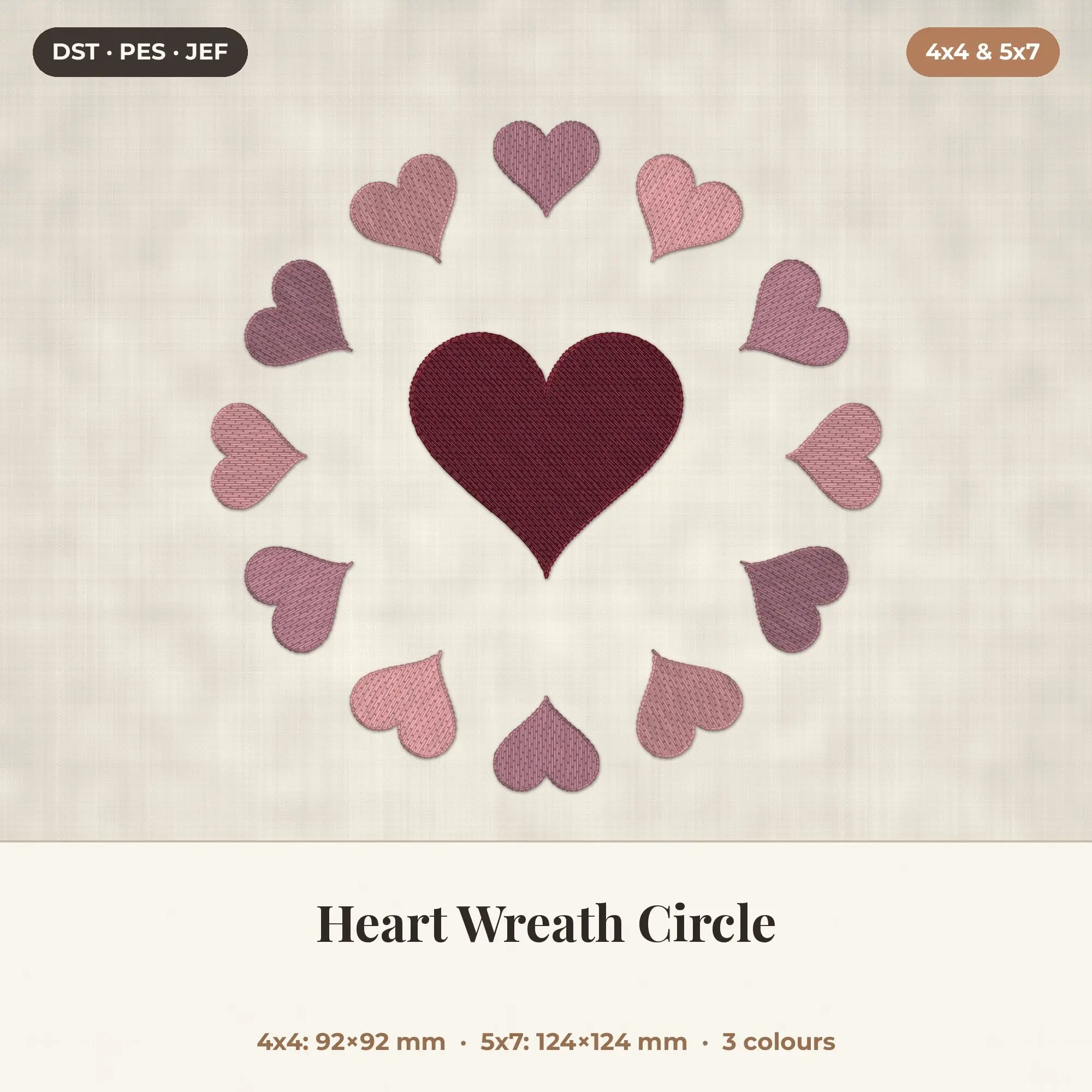 Heart Wreath Circle Machine Embroidery Design 4x4 5x7 preview