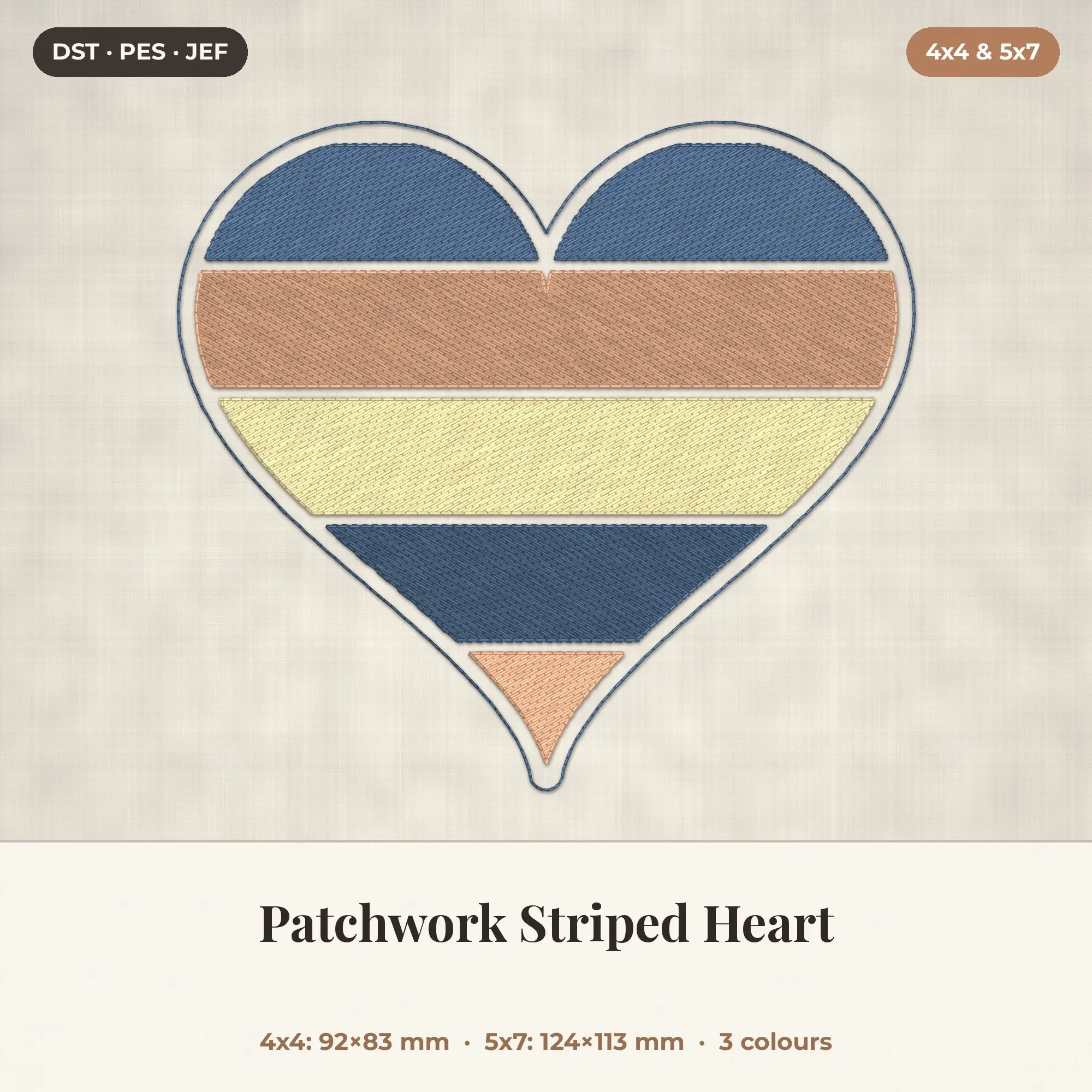 Patchwork Striped Heart Machine Embroidery Design 4x4 5x7 preview