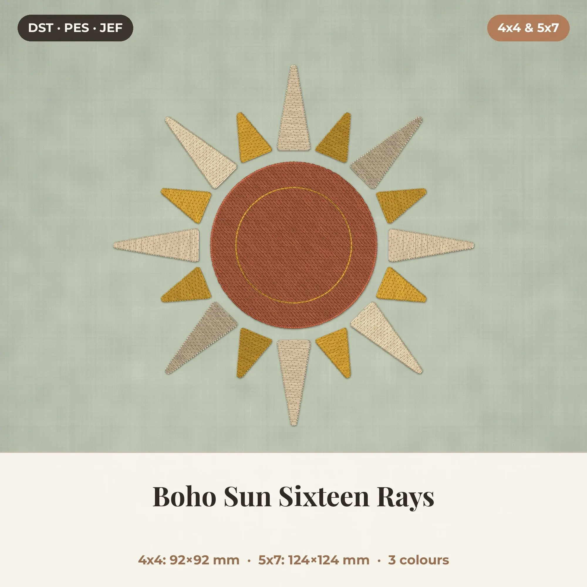 Boho Sun Sixteen Rays Machine Embroidery Design 4x4 5x7 preview