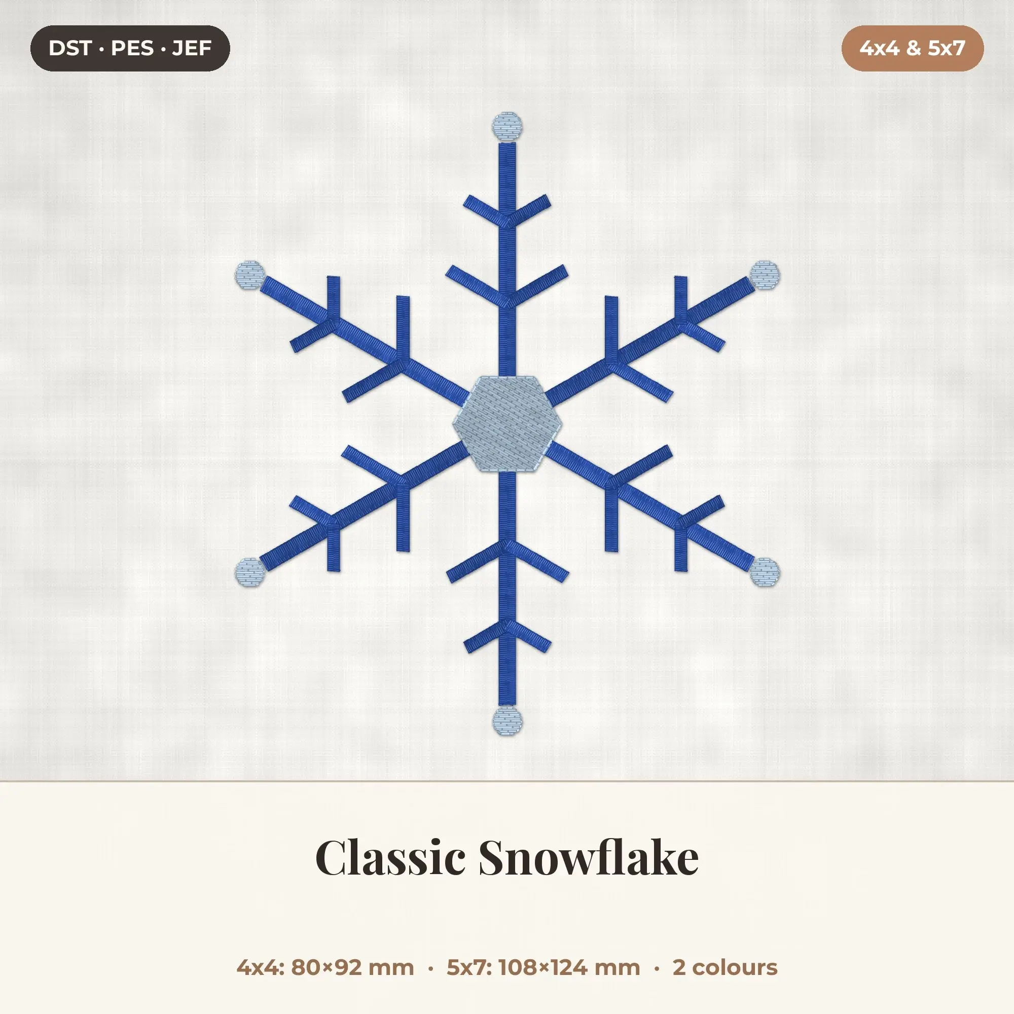 Classic Snowflake Machine Embroidery Design 4x4 5x7 preview