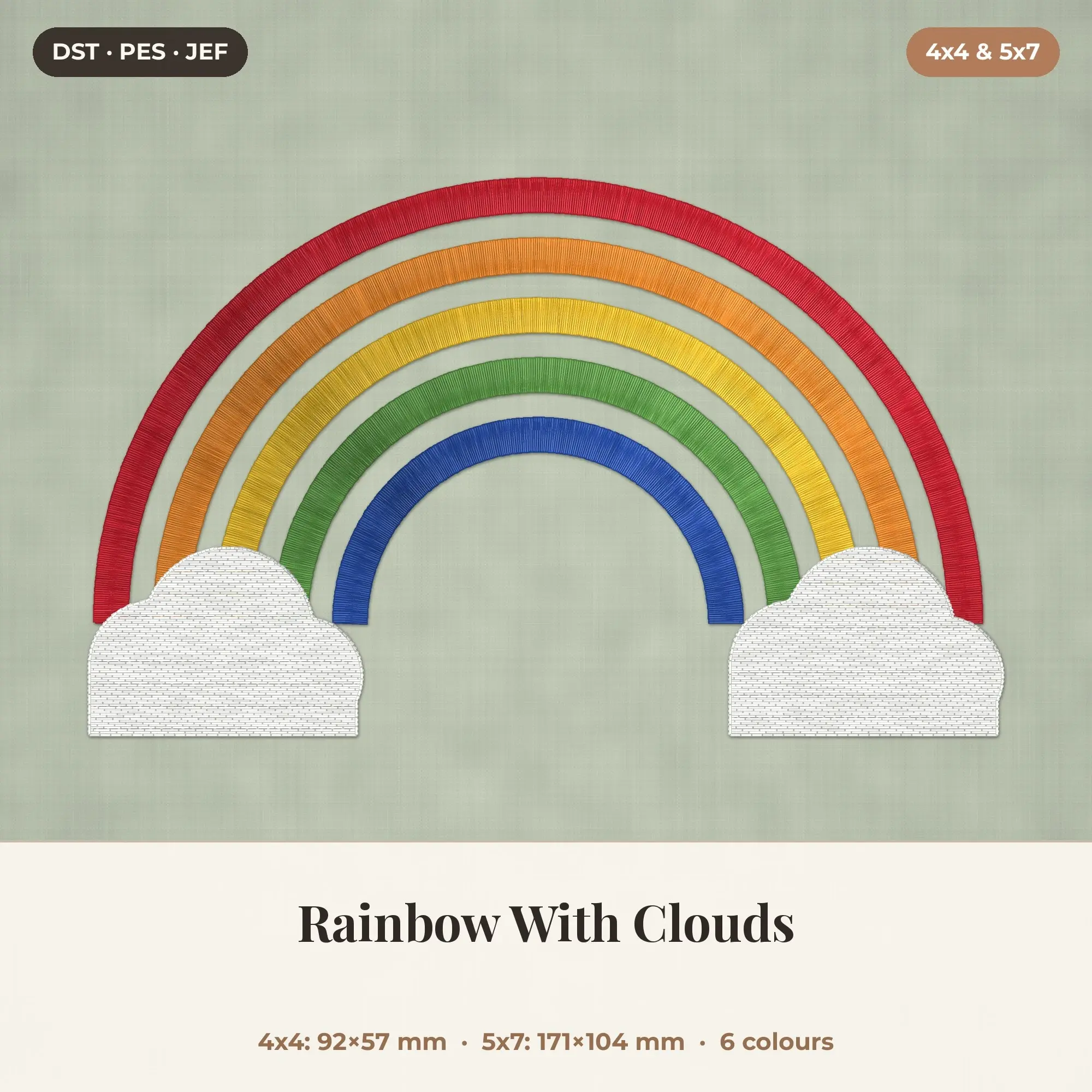 Rainbow With Clouds Machine Embroidery Design 4x4 5x7 preview