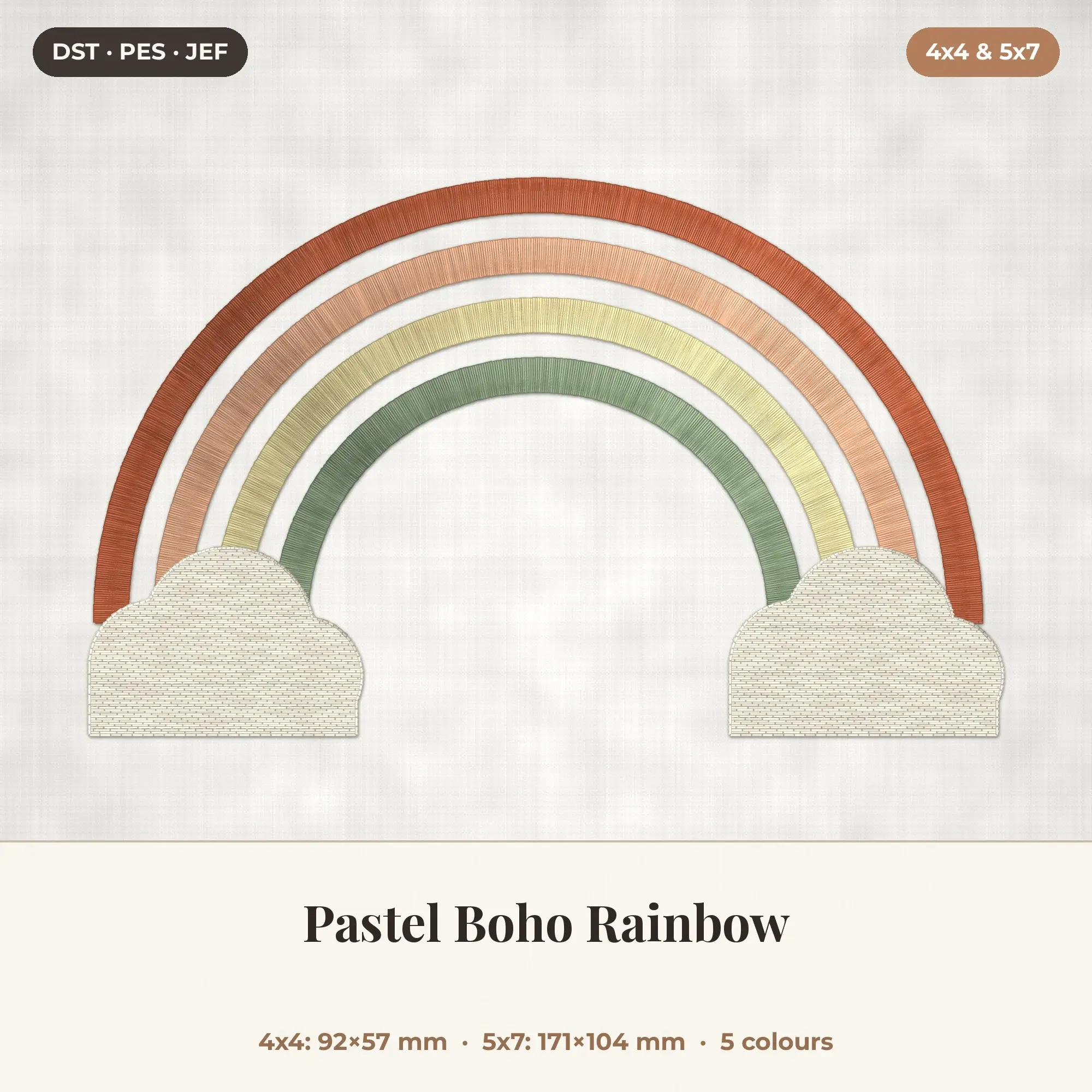 Pastel Boho Rainbow Machine Embroidery Design 4x4 5x7 preview