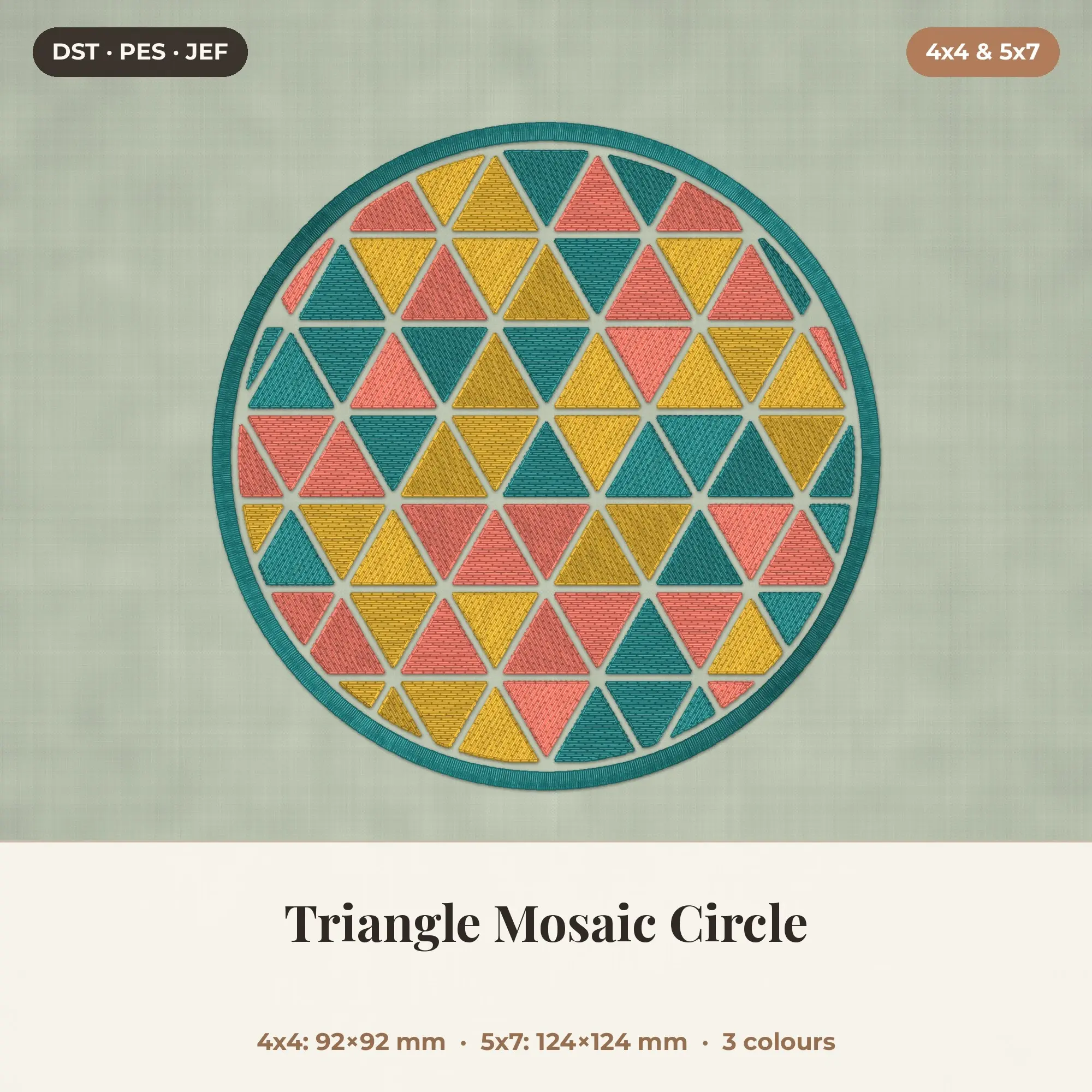 Triangle Mosaic Circle Machine Embroidery Design 4x4 5x7 preview