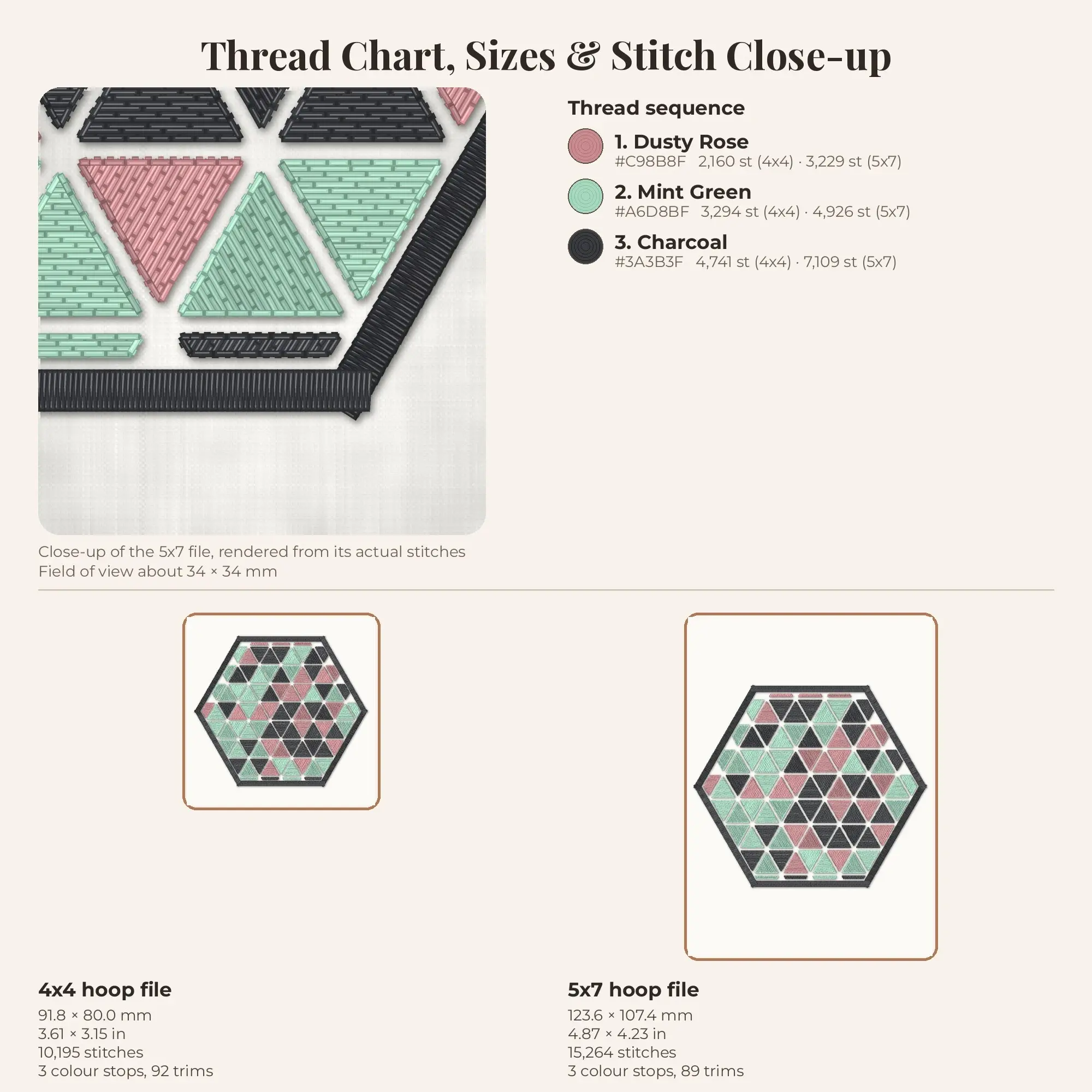 Geometric Triangle Hexagon Machine Embroidery Design 4x4 5x7, preview 2 of 2