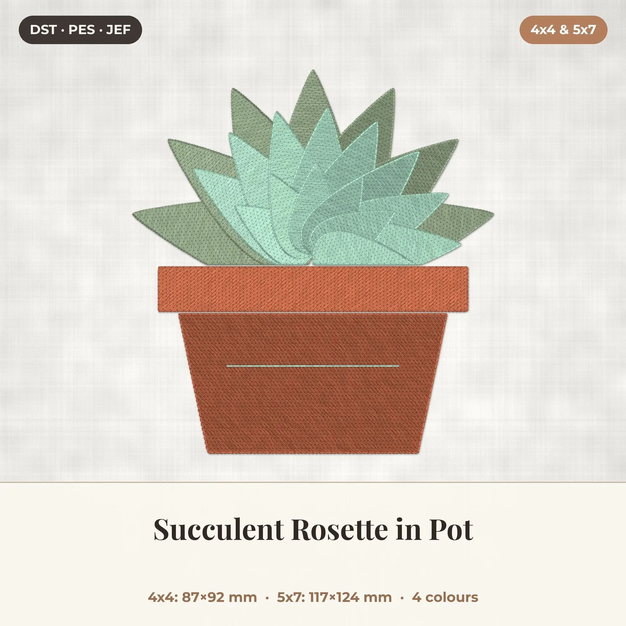 Succulent Rosette in Pot Machine Embroidery Design 4x4 5x7 preview